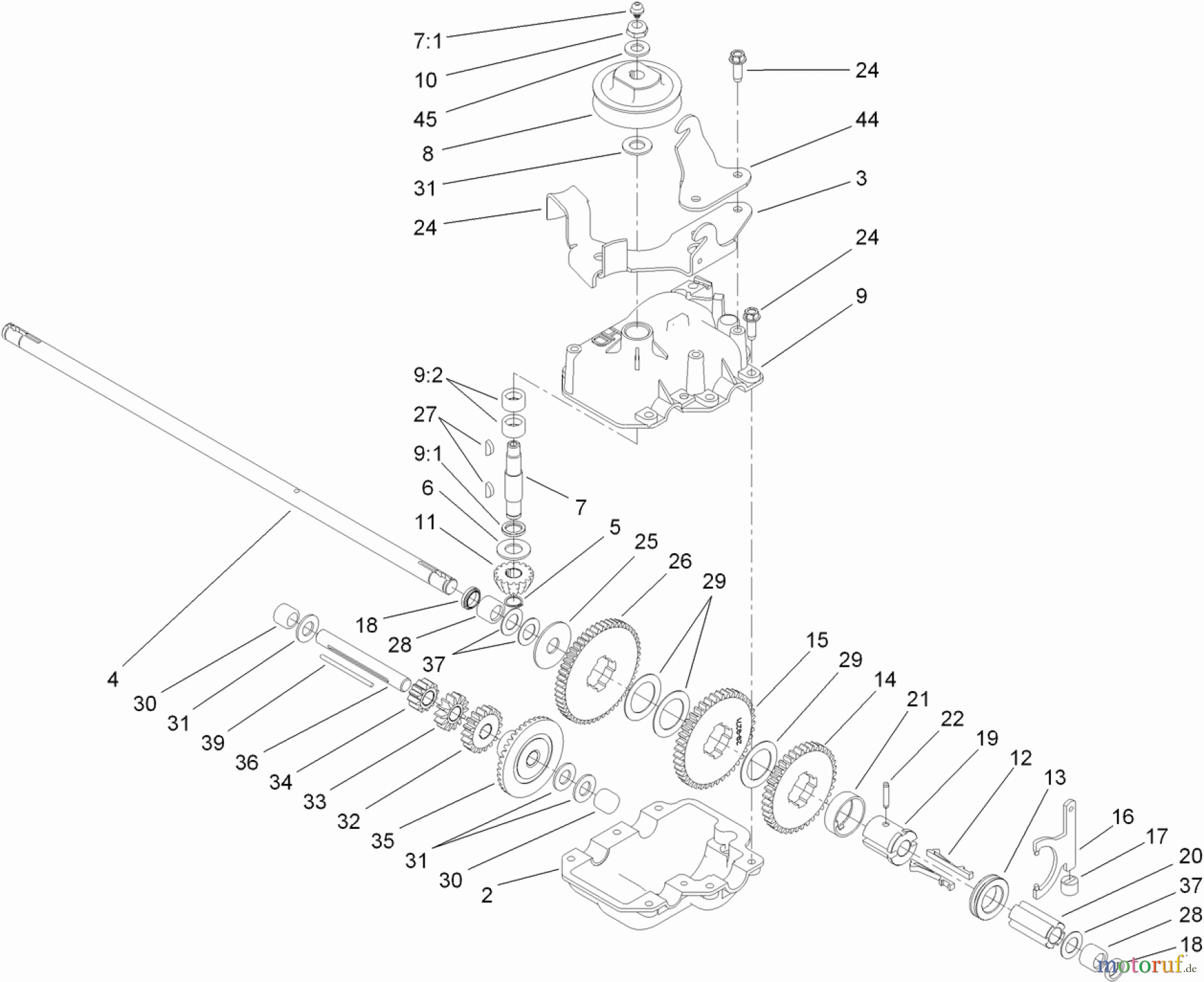  Rasenmäher 22188TE - Toro 53cm Heavy-Duty Recycler Walk-Behind Mower (SN: 313000001 - 313999999) (2013) GEAR CASE ASSEMBLY NO. 74-1860