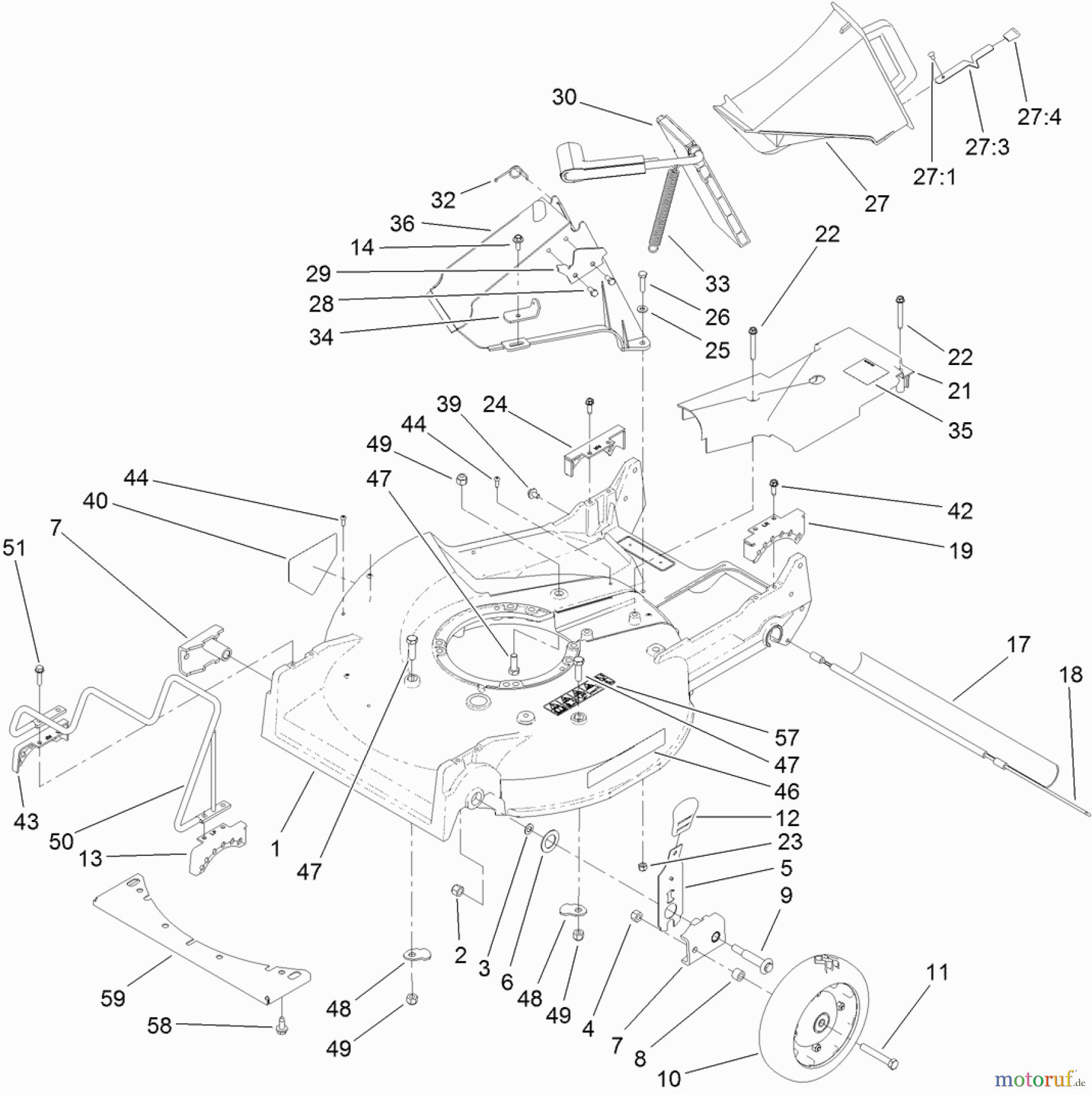  Rasenmäher 22188TE - Toro 53cm Heavy-Duty Recycler Walk-Behind Mower (SN: 312000001 - 312999999) (2012) HOUSING, CHUTE AND WHEEL ASSEMBLY