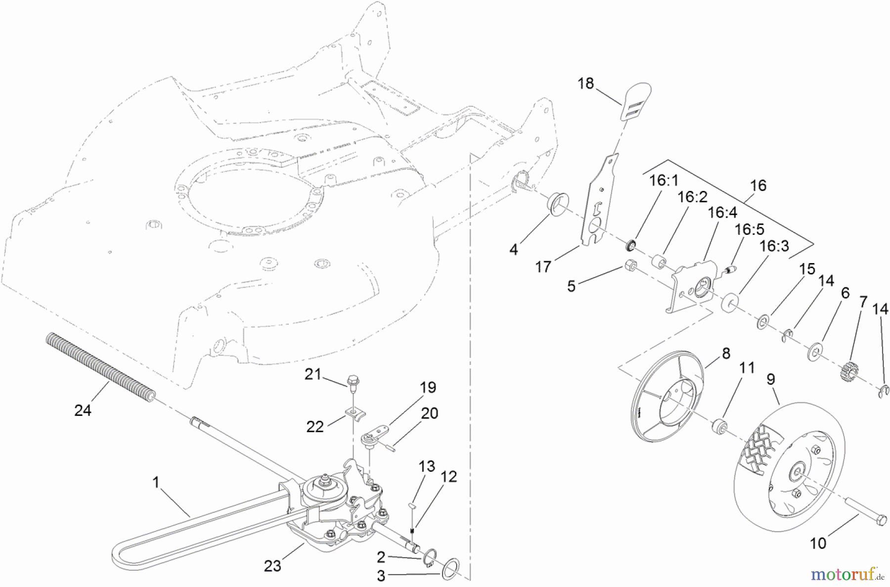  Rasenmäher 22188TE - Toro 53cm Heavy-Duty Recycler Walk-Behind Mower (SN: 312000001 - 312999999) (2012) REAR DRIVE AND WHEEL ASSEMBLY