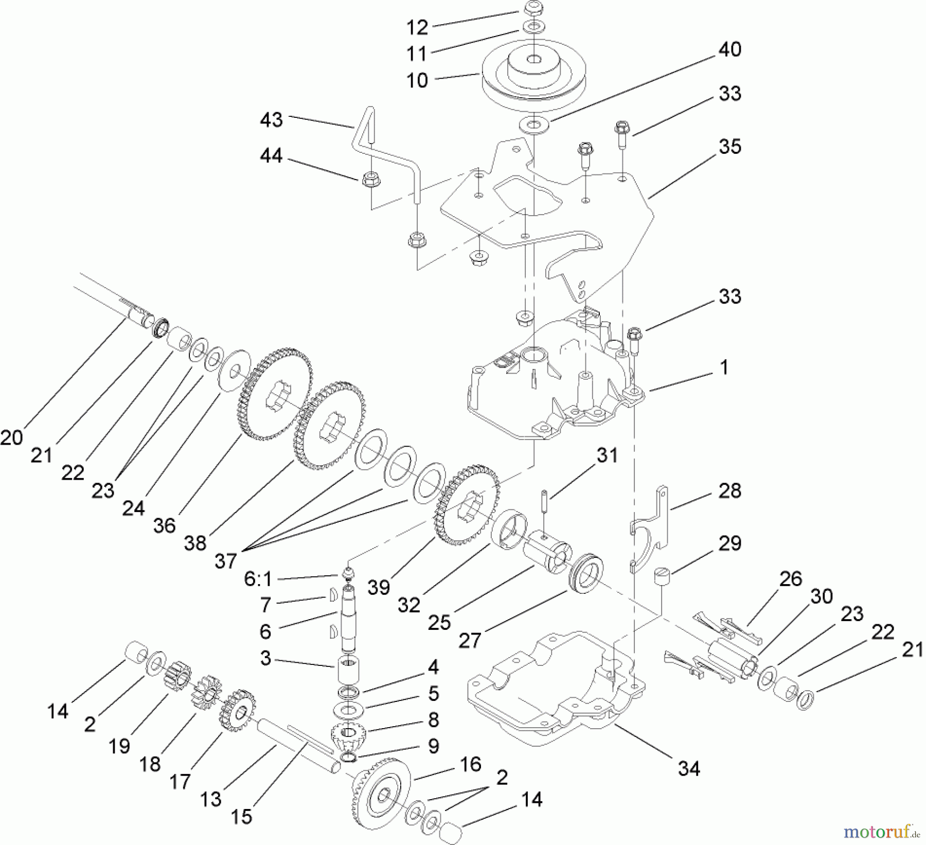  Rasenmäher 22200TE - Toro 66cm Heavy-Duty Rear Bagger Lawn Mower (SN: 270001001 - 270999999) (2007) GEAR CASE ASSEMBLY NO. 109-3558