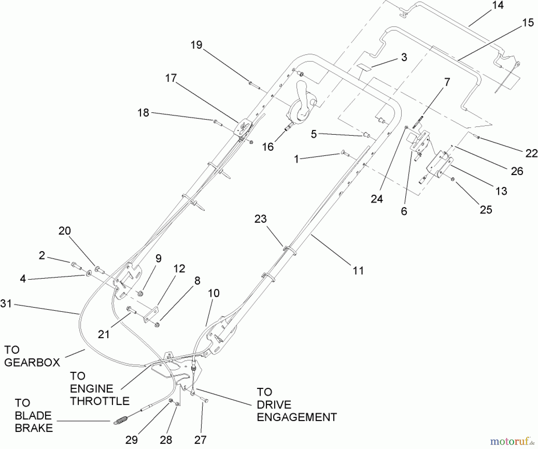  Rasenmäher 22200TE - Toro 66cm Heavy-Duty Rear Bagger Lawn Mower (SN: 270001001 - 270999999) (2007) HANDLE ASSEMBLY