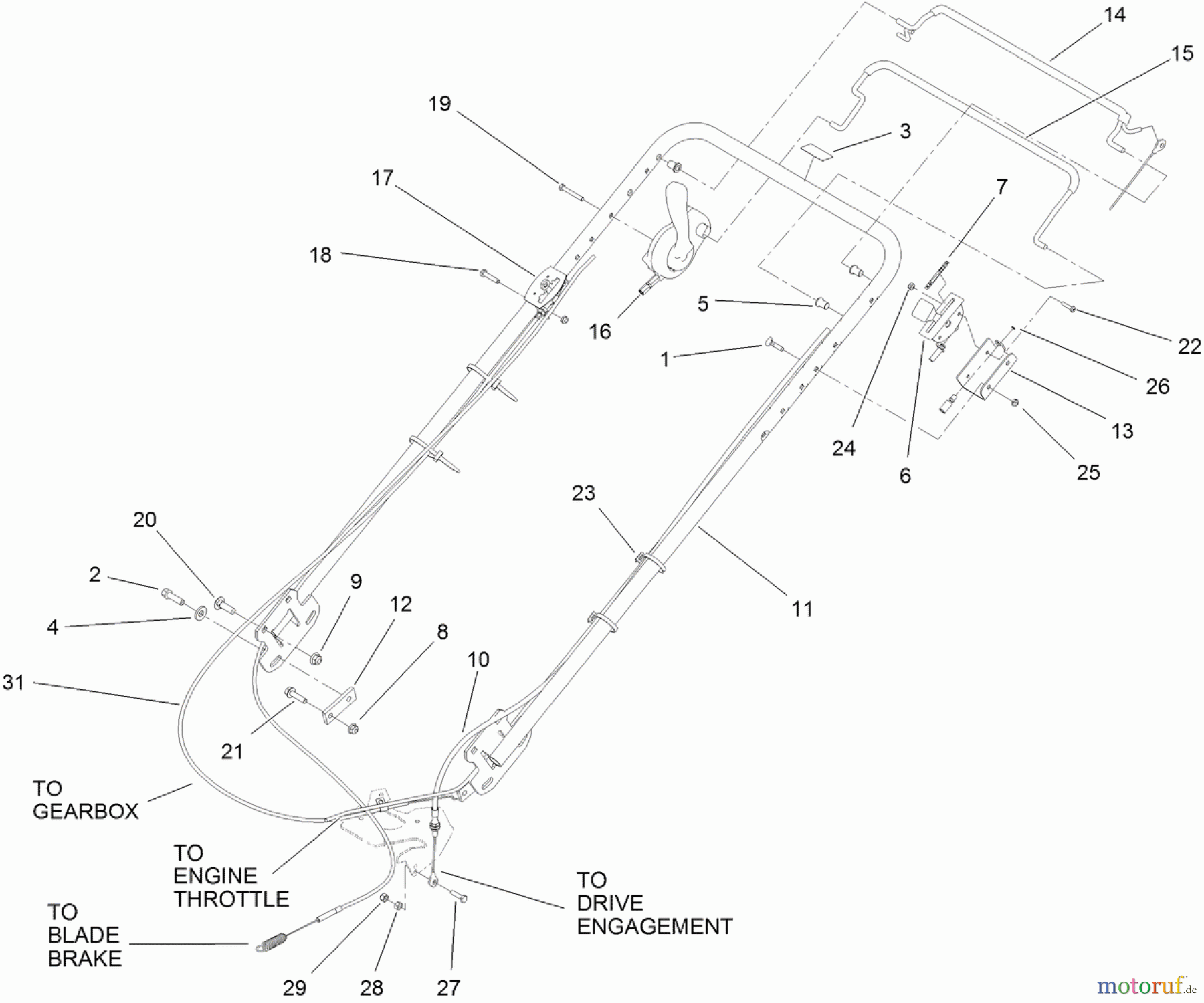  Rasenmäher 22203TE - Toro 66cm Heavy-Duty Rear Bagger Lawn Mower (SN: 313000001 - 313999999) (2013) HANDLE ASSEMBLY