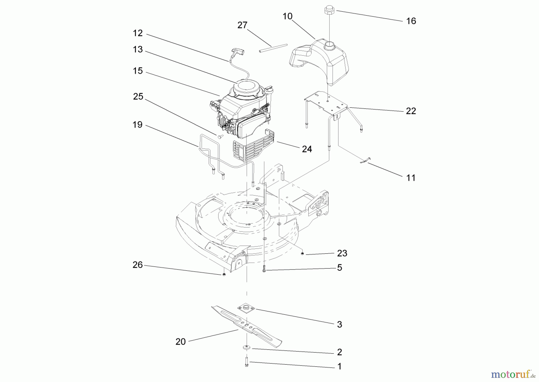  Rasenmäher 22242 - Toro Commercial Side-Discharge Lawnmower (SN: 250000001 - 250999999) (2005) ENGINE, BLADE AND FUEL TANK ASSEMBLY