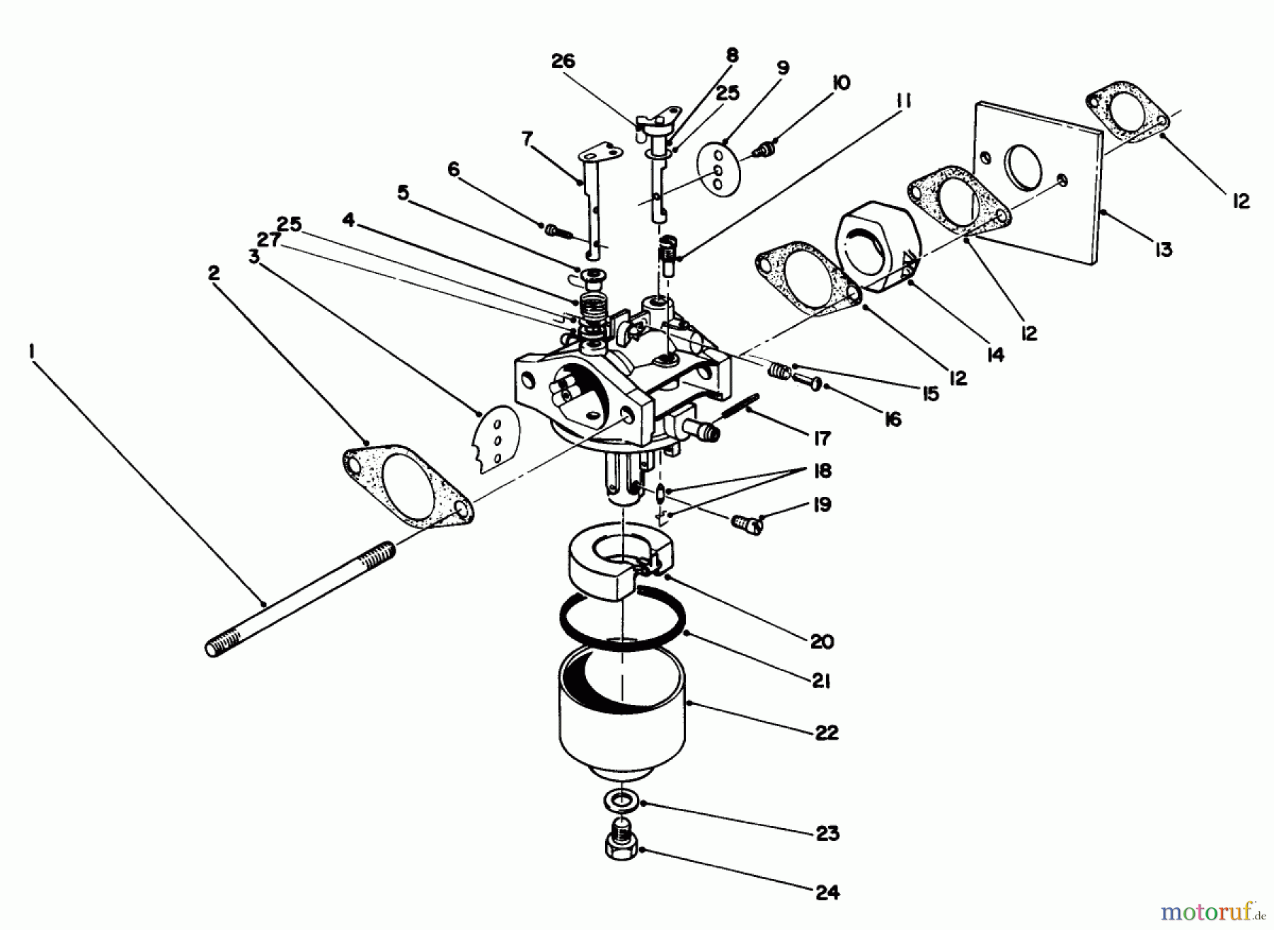  Rasenmäher 22581 - Toro Walk-Behind Mower (SN: 1000001 - 1999999) (1991) CARBURETOR ASSEMBLY (MODEL NO. 47PL0-3)