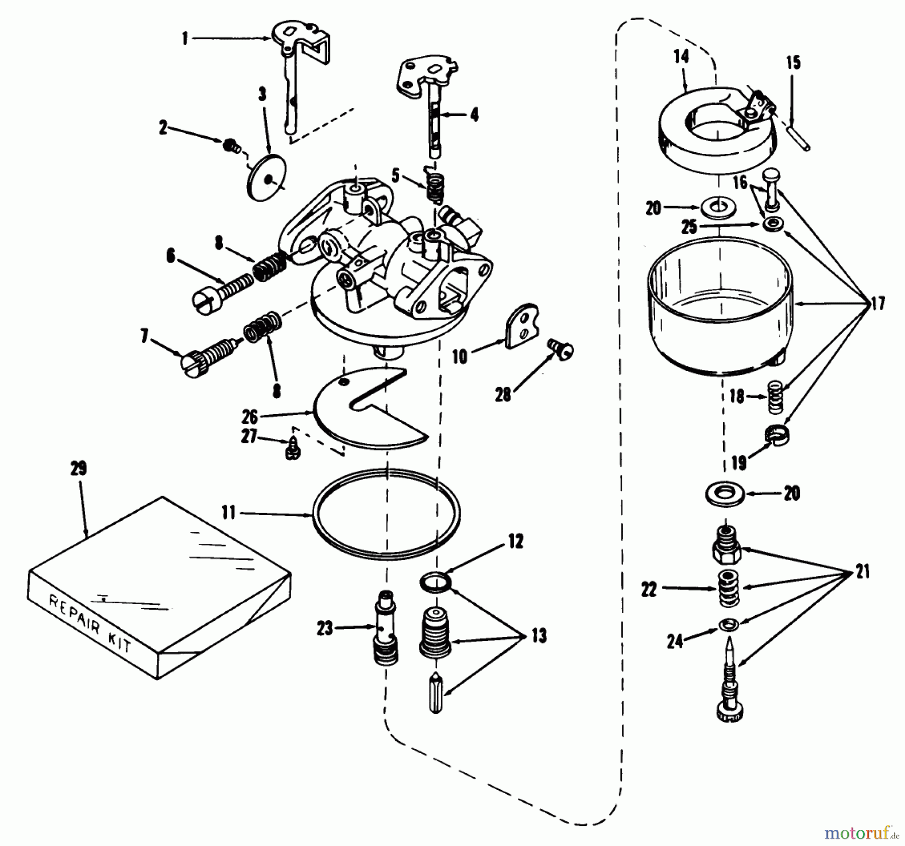  Rasenmäher 23000 - Toro Whirlwind Walk-Behind Mower (SN: 4000001 - 4999999) (1964) CARBURETOR NO. 630996