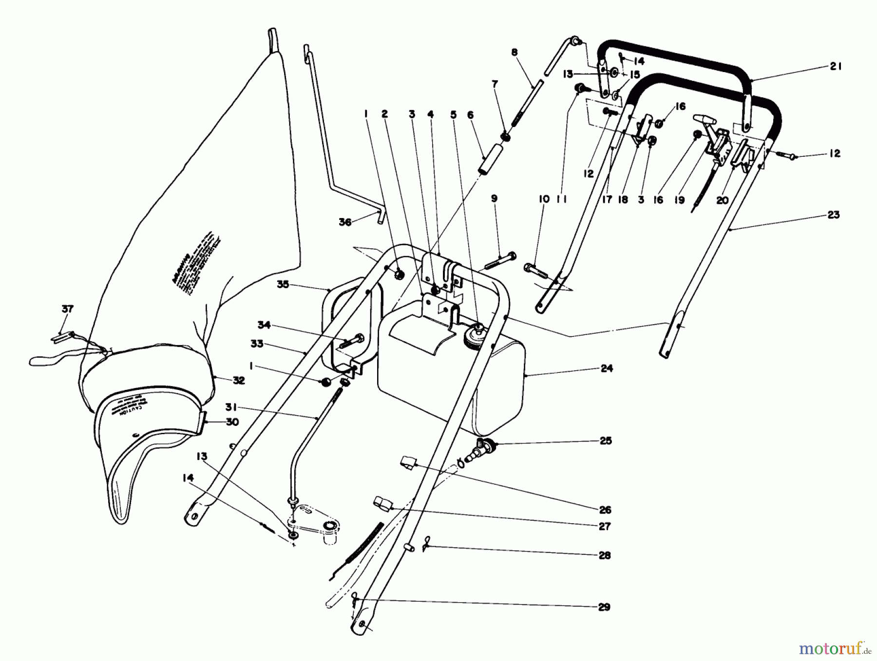  Rasenmäher 23144 - Toro Whirlwind Hevi-Duty Walk-Behind Mower (SN: 4000001 - 4999999) (1974) HANDLE ASSEMBLY S.P. MODELS 23144 & 23123