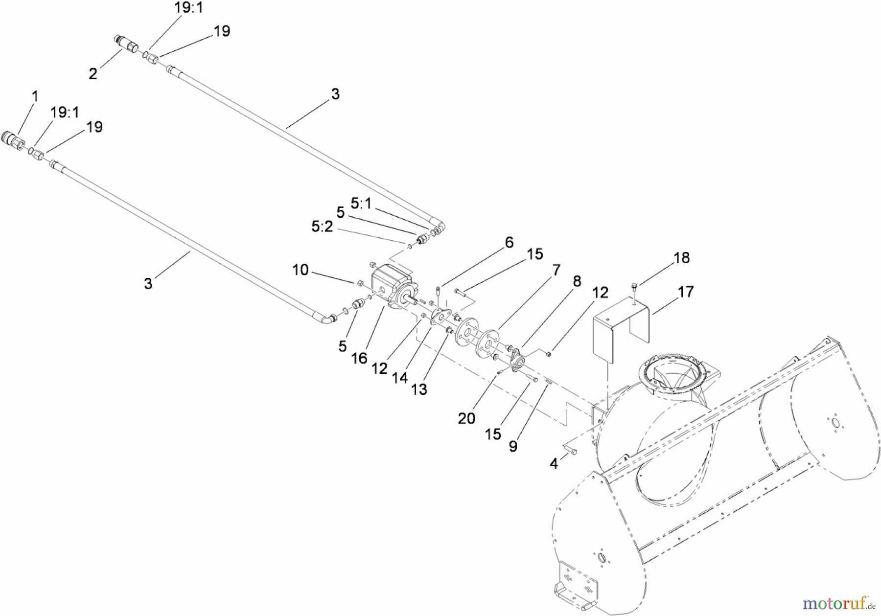  Compact Utility Attachments 22456 - Toro Snowthrower, Dingo Compact Utility Loader (SN: 290000201 - 290999999) (2009) HYDRAULIC HOSE AND MOTOR ASSEMBLY