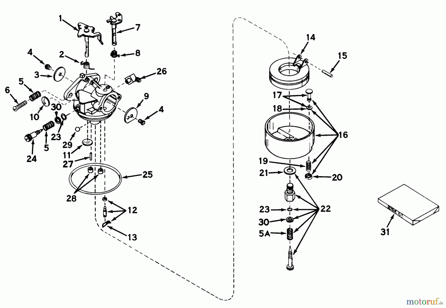  Rasenmäher 23300 - Toro Walk-Behind Mower (SN: 5000001 - 5999999) (1965) CARBURETOR MODEL NO. 631115 PARTS LIST