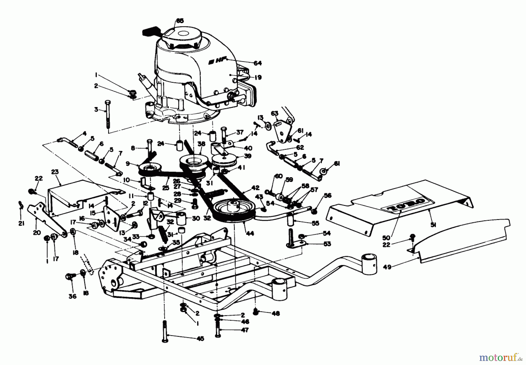  Rasenmäher 23205 - Toro Whirlwind Walk-Behind Mower (SN: 5000001 - 5999999) (1975) ENGINE AND FRAME ASSEMBLY