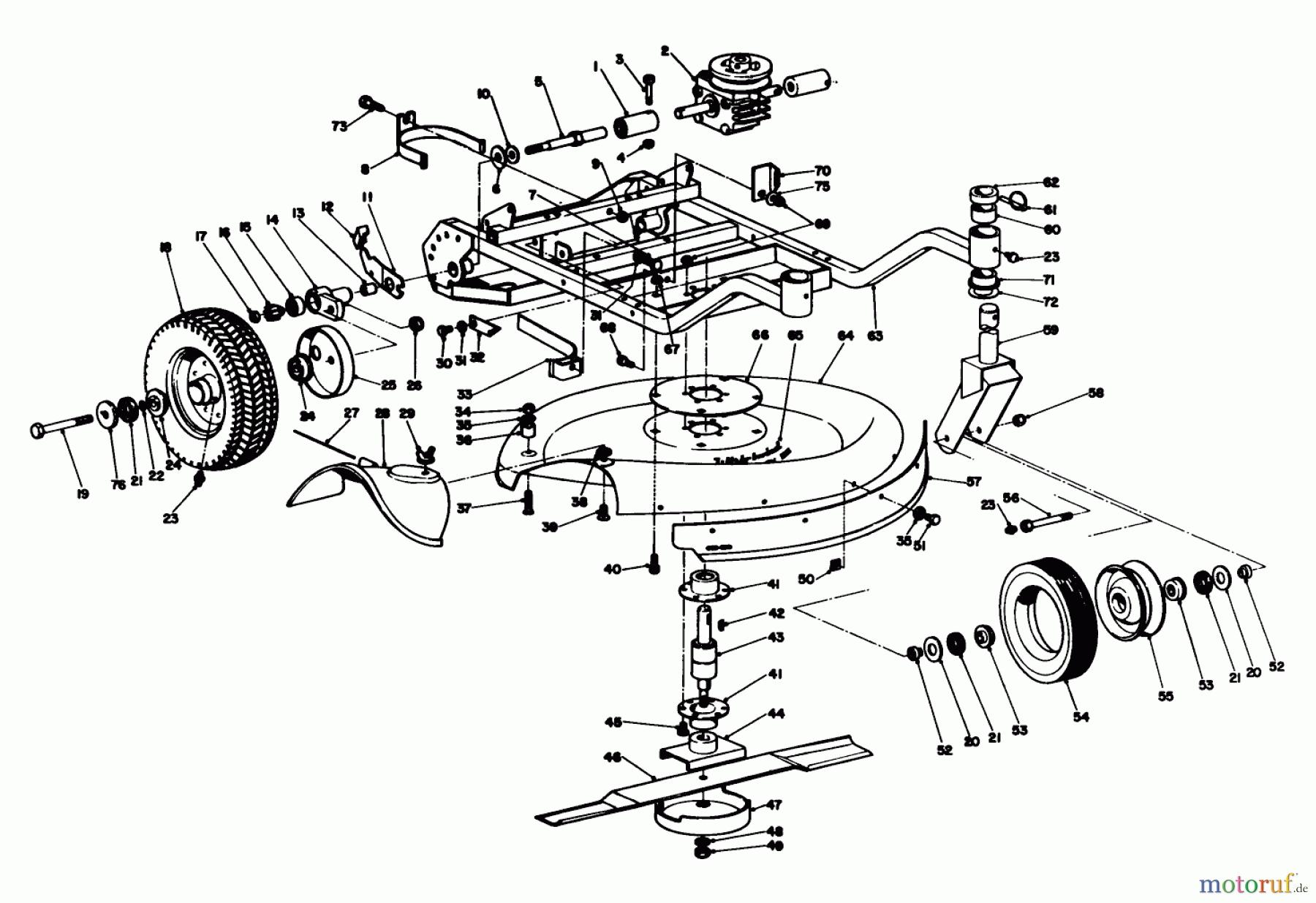  Rasenmäher 23205 - Toro Whirlwind Walk-Behind Mower (SN: 5000001 - 5999999) (1975) FRAME AND CUTTER HOUSING ASSEMBLY