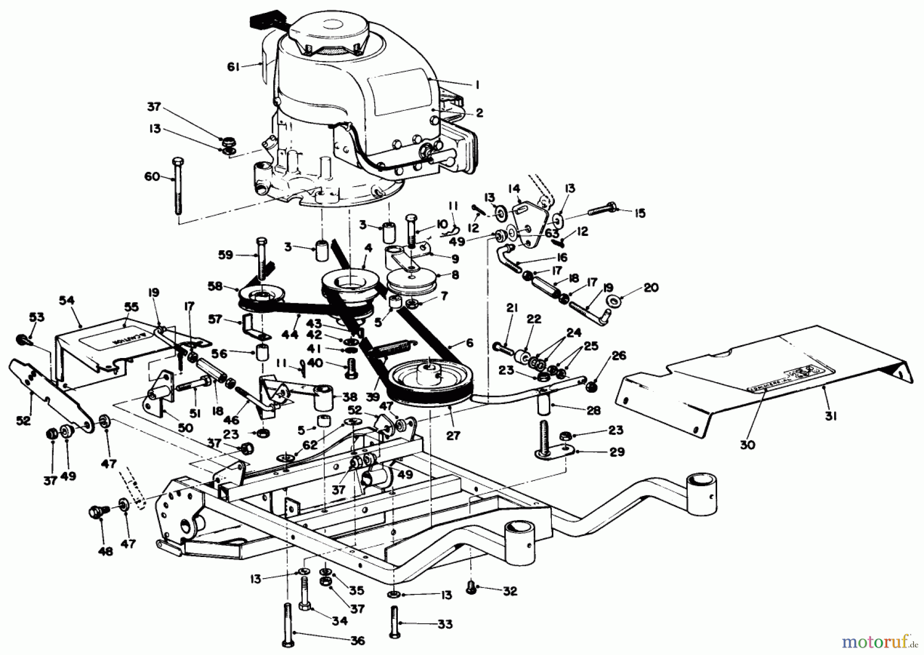  Rasenmäher 23267 - Toro Walk-Behind Mower (SN: 1000001 - 1999999) (1981) ENGINE AND FRAME ASSEMBLY