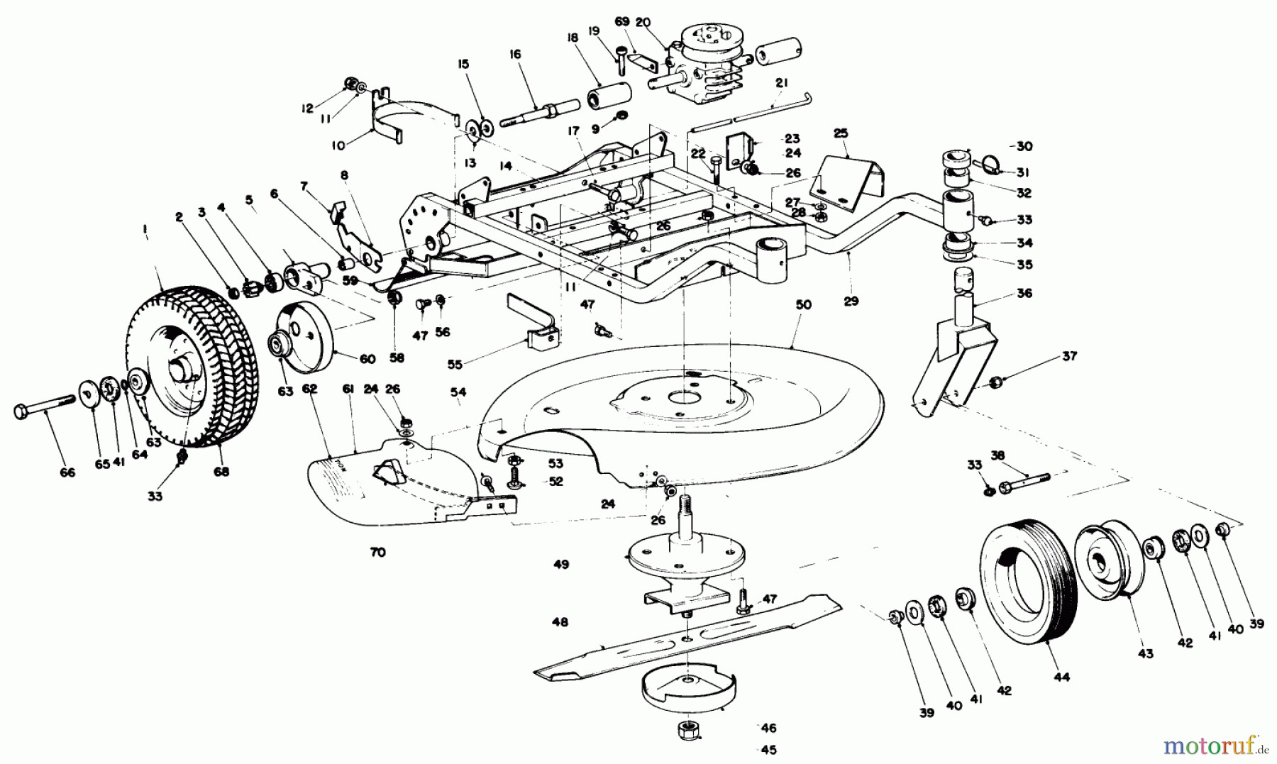  Rasenmäher 23267 - Toro Walk-Behind Mower (SN: 1000001 - 1999999) (1981) FRAME AND CUTTER HOUSING ASSEMBLY