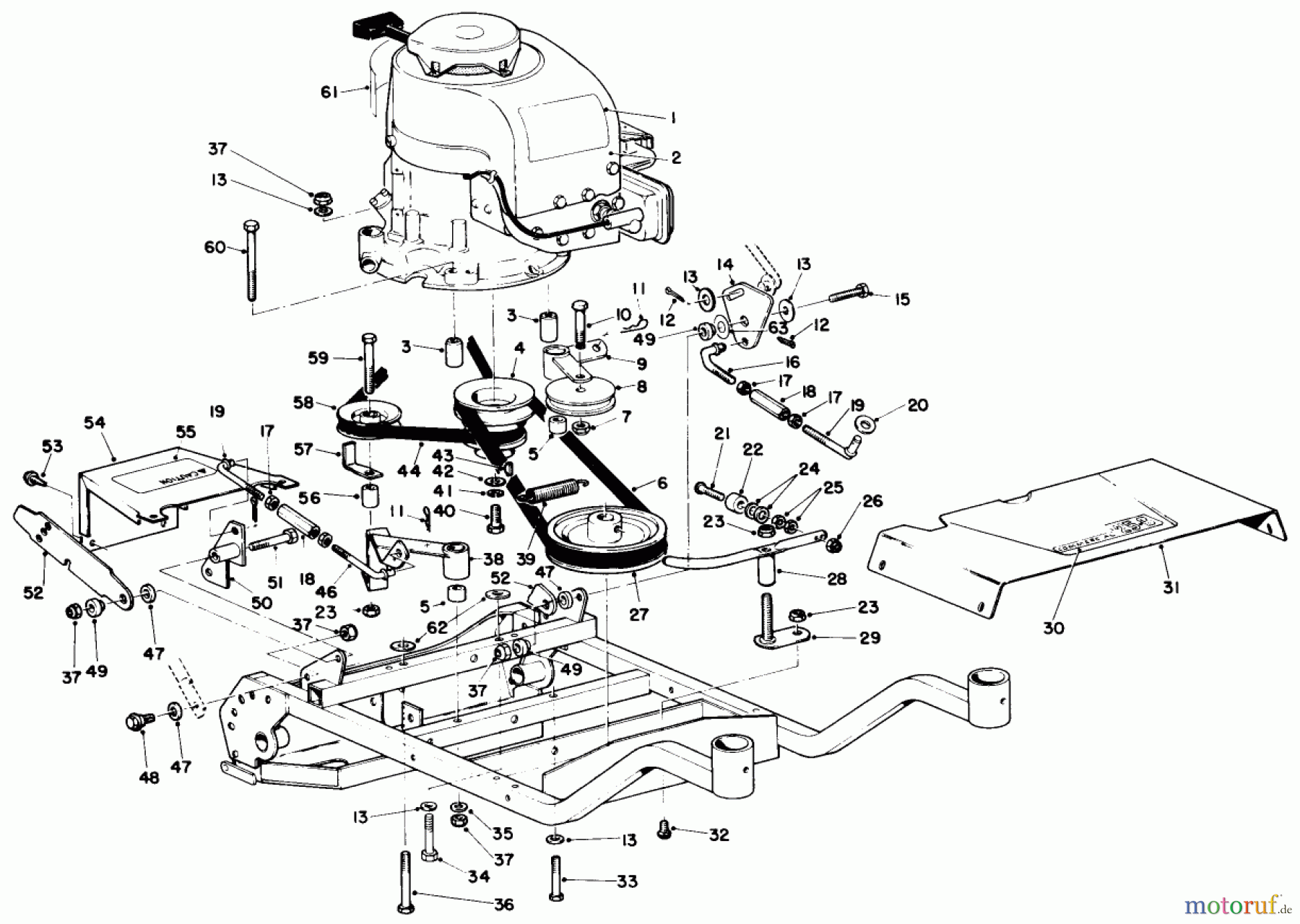  Rasenmäher 23267 - Toro Walk-Behind Mower (SN: 4000001 - 4999999) (1984) ENGINE AND FRAME ASSEMBLY