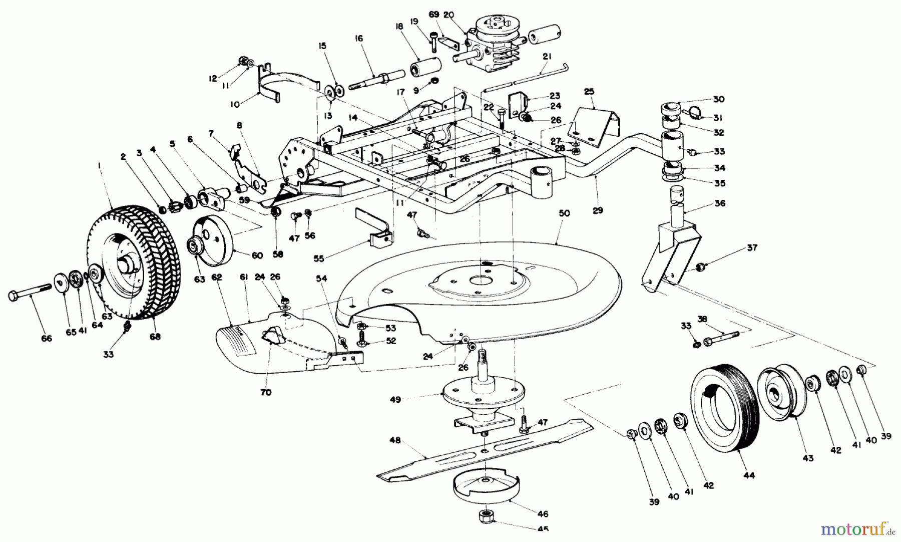  Rasenmäher 23267 - Toro Walk-Behind Mower (SN: 4000001 - 4999999) (1984) FRAME AND CUTTER HOUSING ASSEMBLY