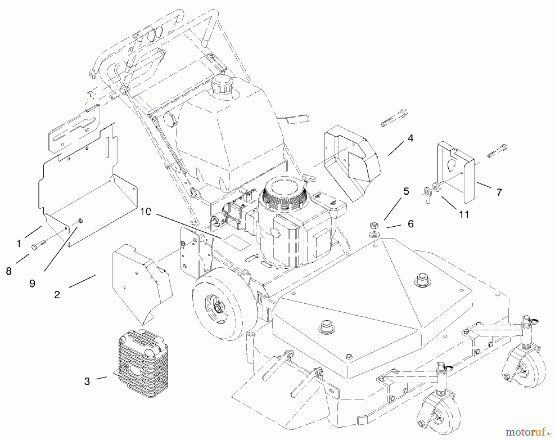  Rasenmäher für Großflächen 30184 - Toro Mid-Size ProLine Mower, Gear Drive, 13 hp, 91cm Side Discharge Deck (SN: 890001 - 899999) (1998) GUARD-BELT, MUFFLER & REAR DISCHARGE