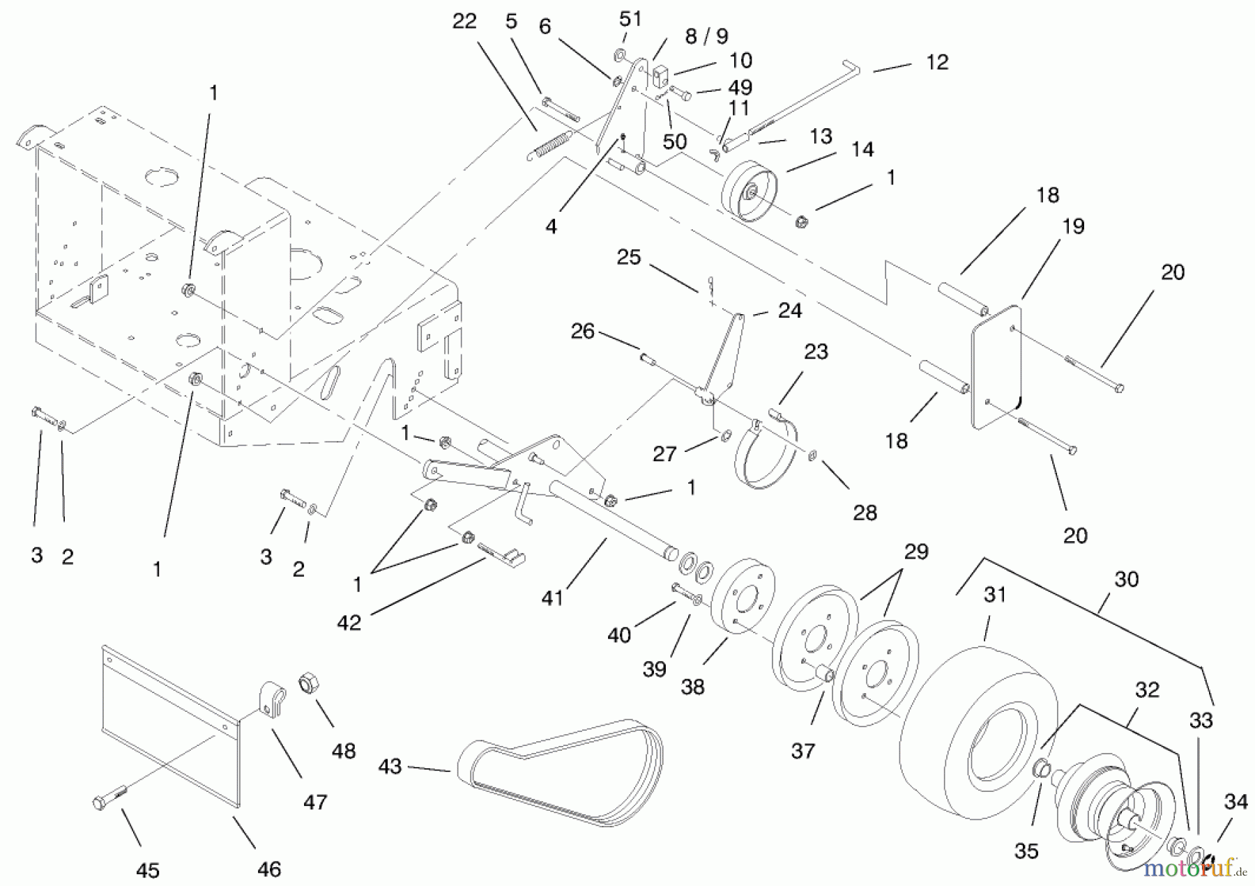  Rasenmäher für Großflächen 30184 - Toro Mid-Size ProLine Mower, Gear Drive, 13 hp, 91cm Side Discharge Deck (SN: 990001 - 999999) (1999) WHEEL, BRAKES AND TRACTION BELTS