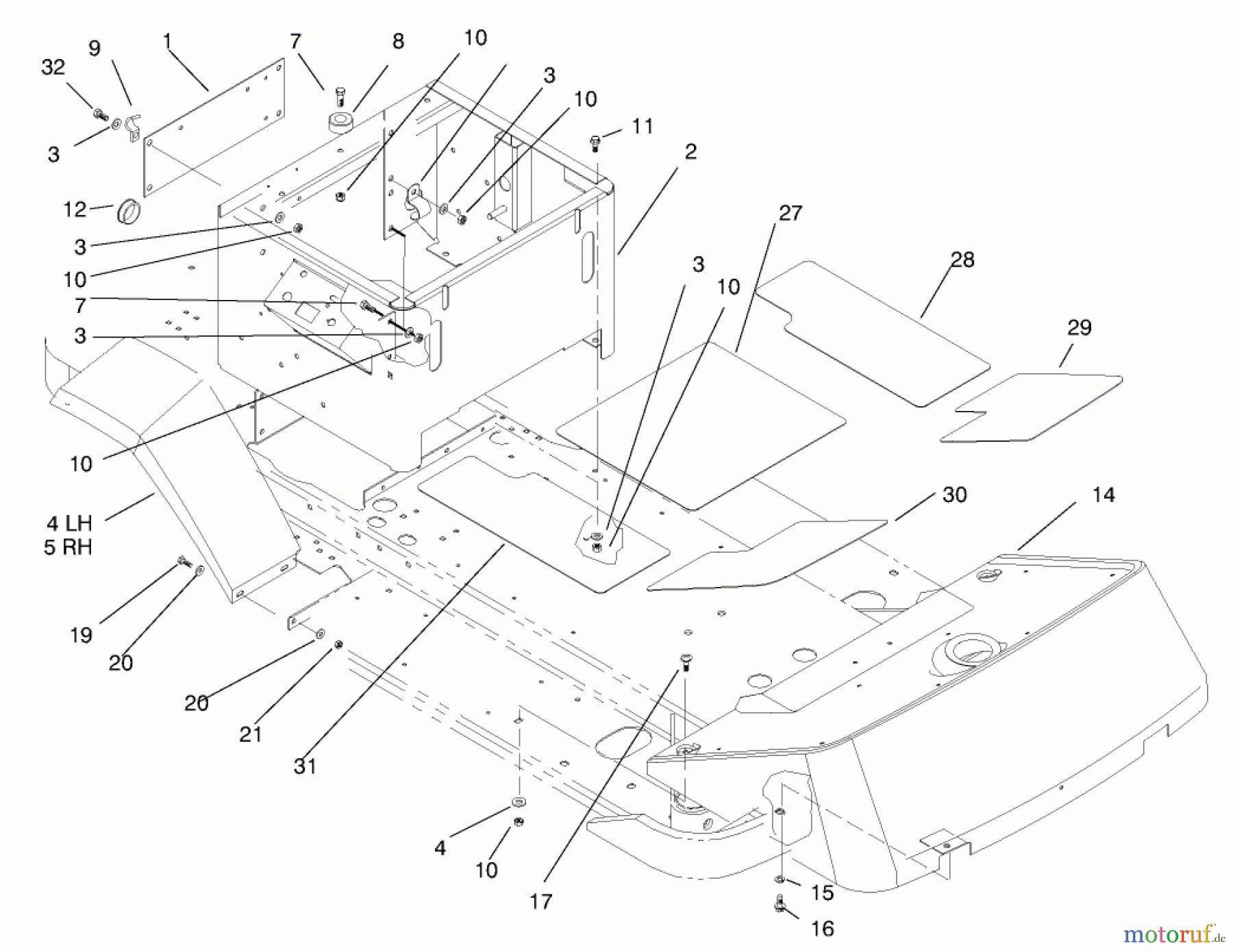  Zerto-Turn Mäher 74105 (Z118) - Toro Z Master Riding Mower (SN: 79000001 - 79999999) (1997) FENDER & FLOOR PAN ASM