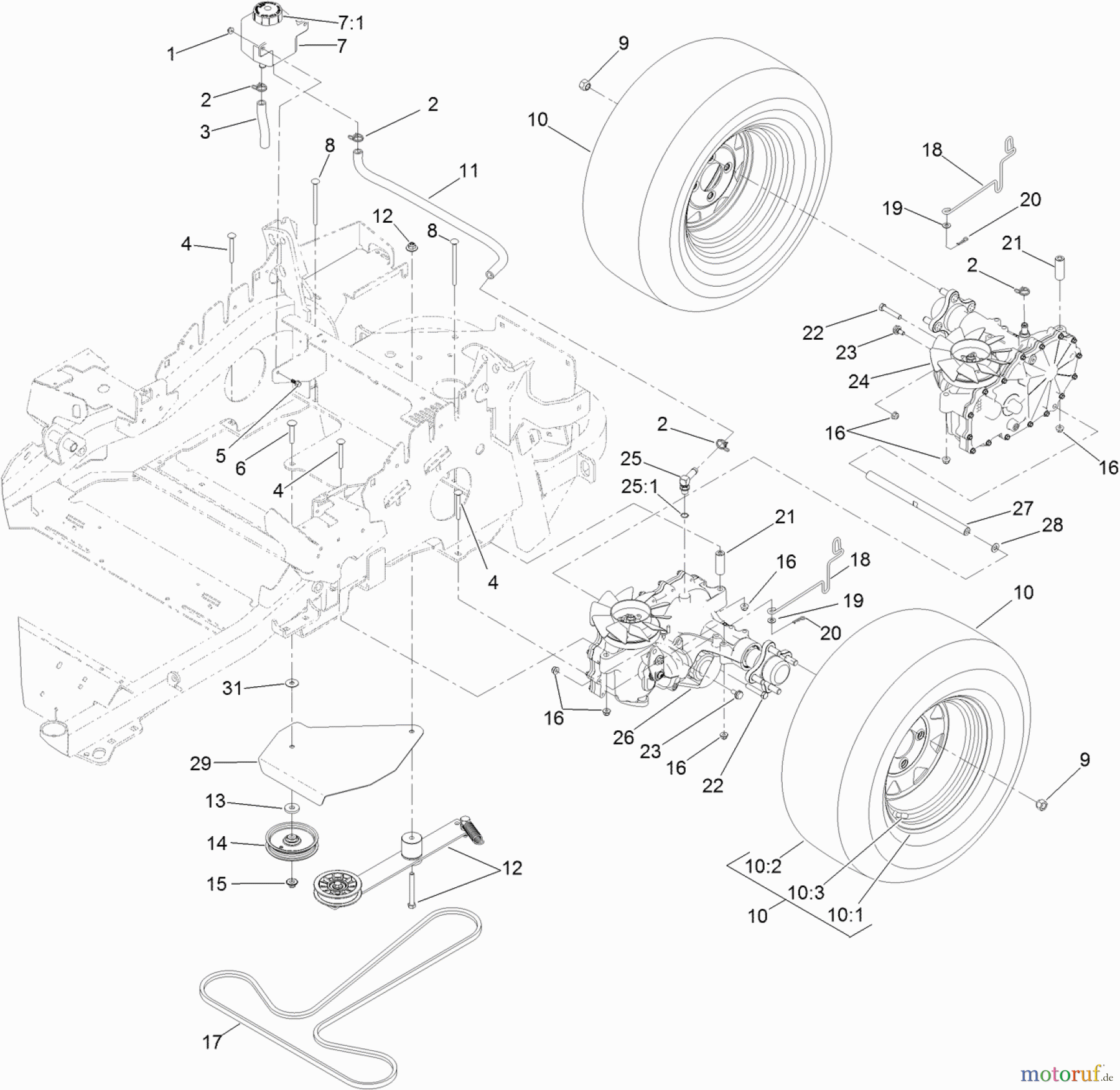  Zerto-Turn Mäher 74142TE - Toro Z Master Commercial 2000 Series Riding Mower, with 48 TURBO FORCE Side Discharge Mower (SN: 314000001 - 314999999) (2014) HYDRO DRIVE SYSTEM ASSEMBLY