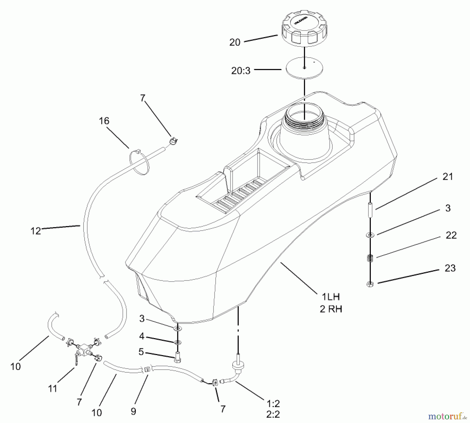  Zerto-Turn Mäher 74161TE (Z147) - Toro Z Master Mower, 112cm SFS Side Discharge Deck (SN: 240000001 - 240001000) (2004) FUEL SYSTEM ASSEMBLY