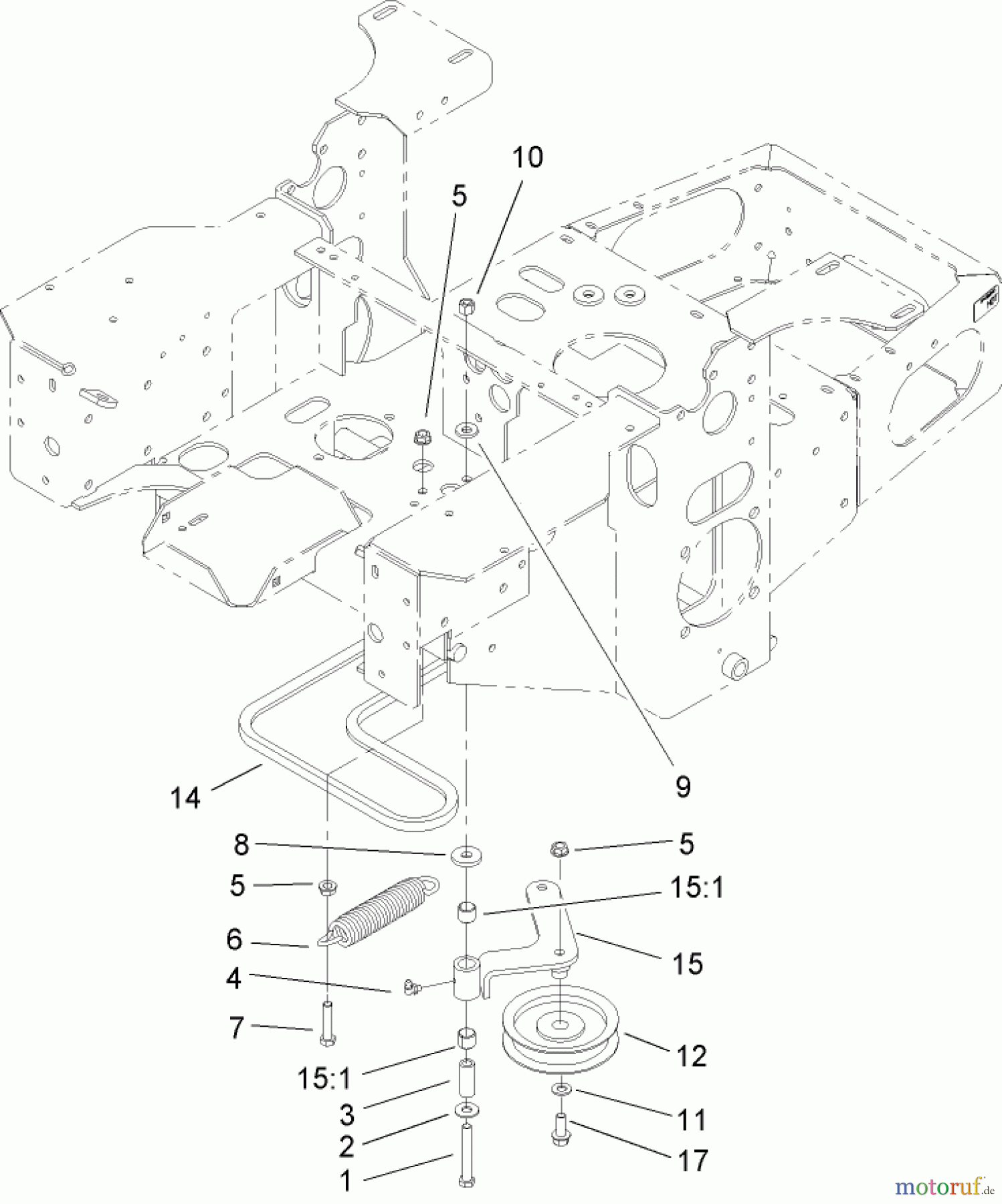  Zerto-Turn Mäher 74161TE (Z147) - Toro Z Master Mower, 112cm SFS Side Discharge Deck (SN: 240000001 - 240001000) (2004) PUMP IDLER AND BELT ASSEMBLY