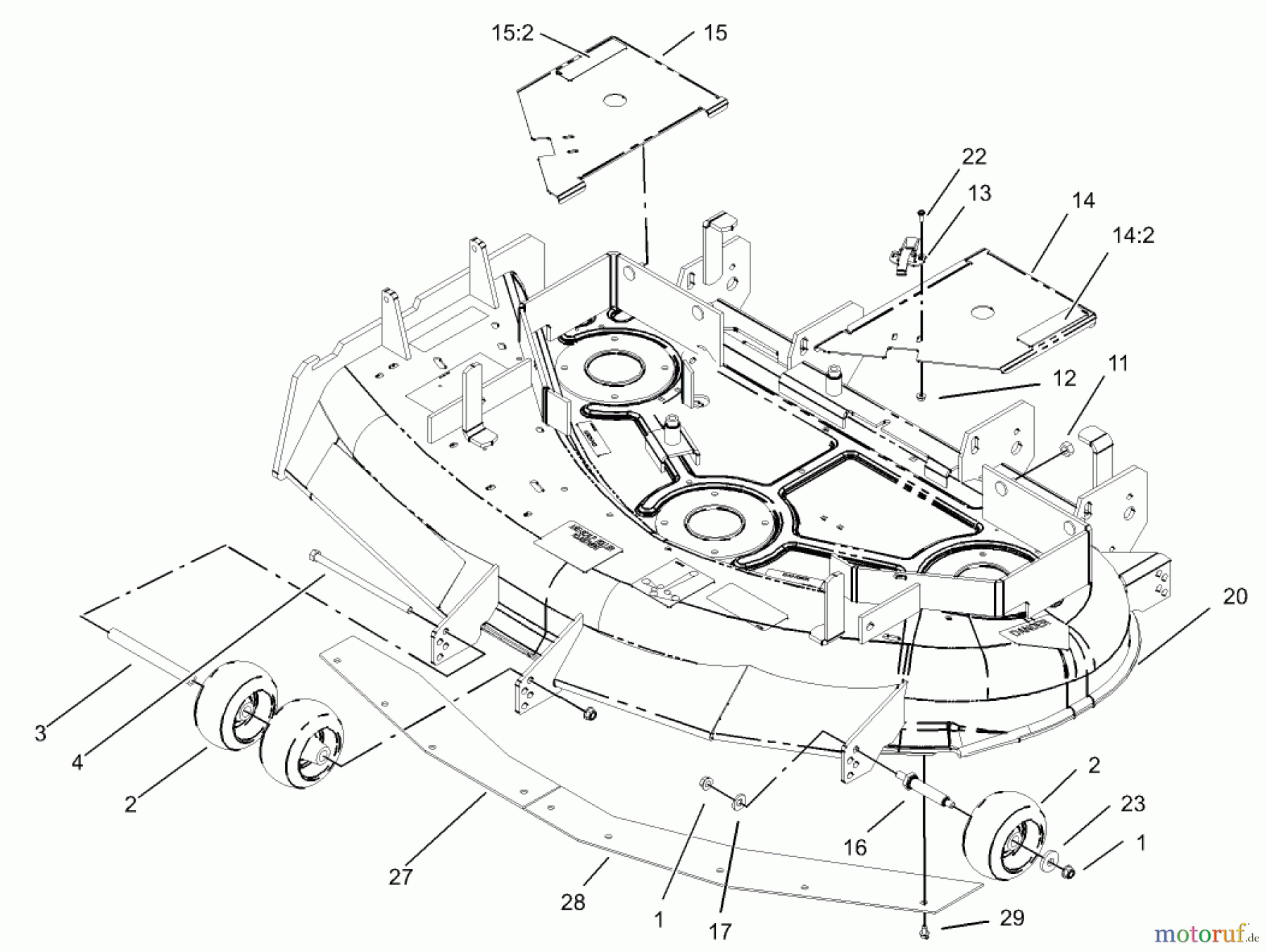  Zerto-Turn Mäher 74161TE (Z147) - Toro Z Master Mower, 112cm SFS Side Discharge Deck (SN: 240001001 - 240999999) (2004) DECK AND WHEEL GAGE ASSEMBLY