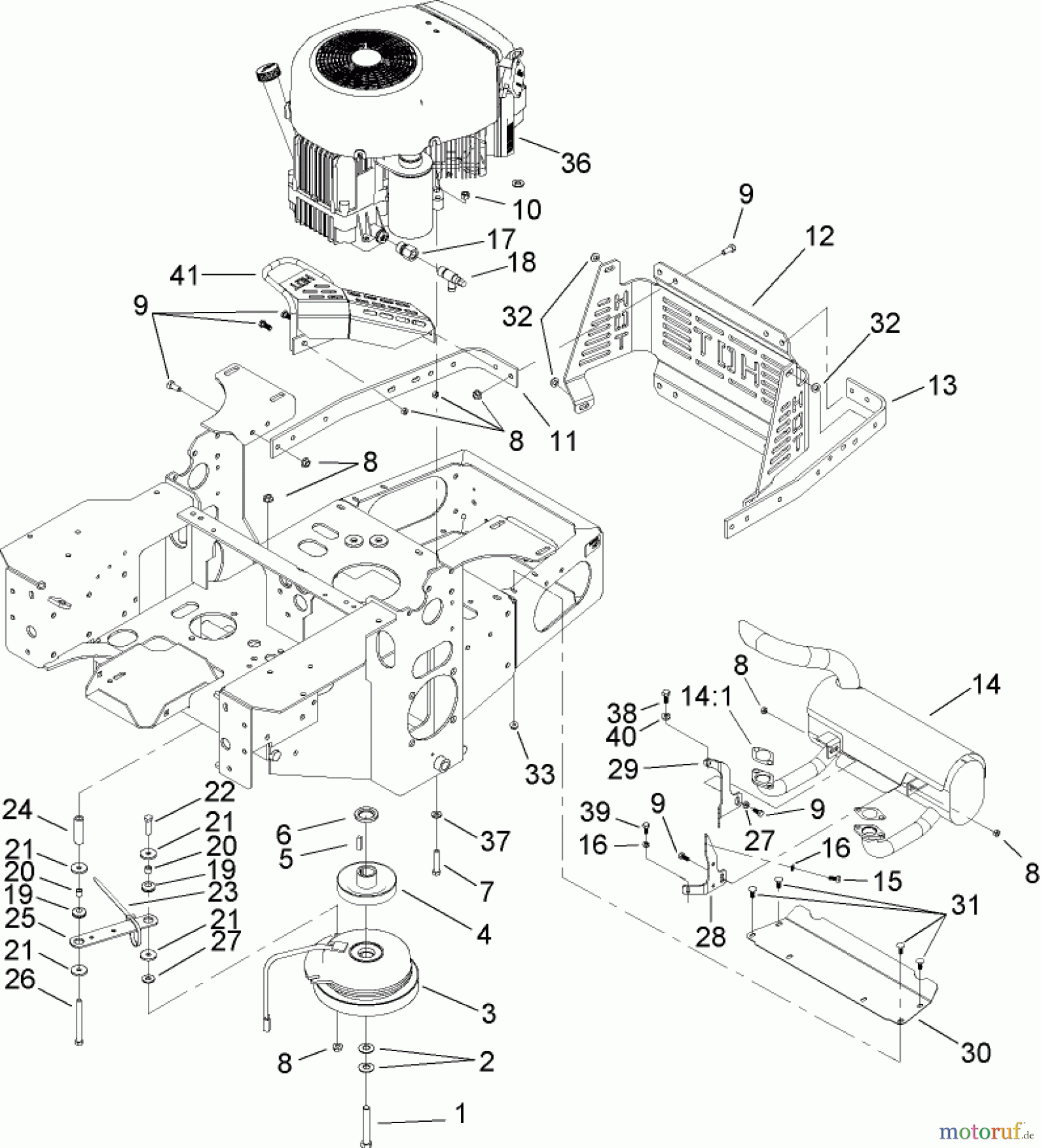  Zerto-Turn Mäher 74161TE (Z147) - Toro Z Master Mower, 112cm SFS Side Discharge Deck (SN: 240001001 - 240999999) (2004) ENGINE, CLUTCH AND MUFFLER ASSEMBLY