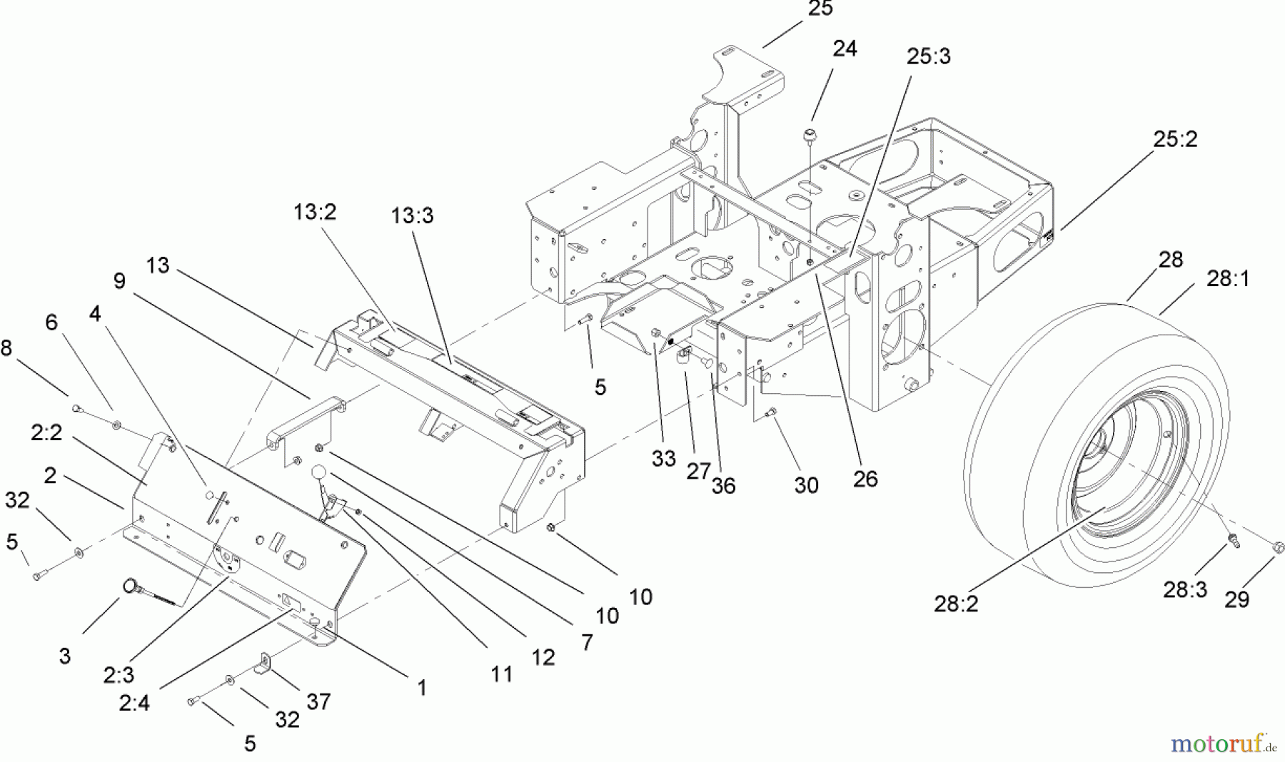  Zerto-Turn Mäher 74161TE (Z147) - Toro Z Master Mower, 112cm SFS Side Discharge Deck (SN: 240001001 - 240999999) (2004) MAIN FRAME ASSEMBLY