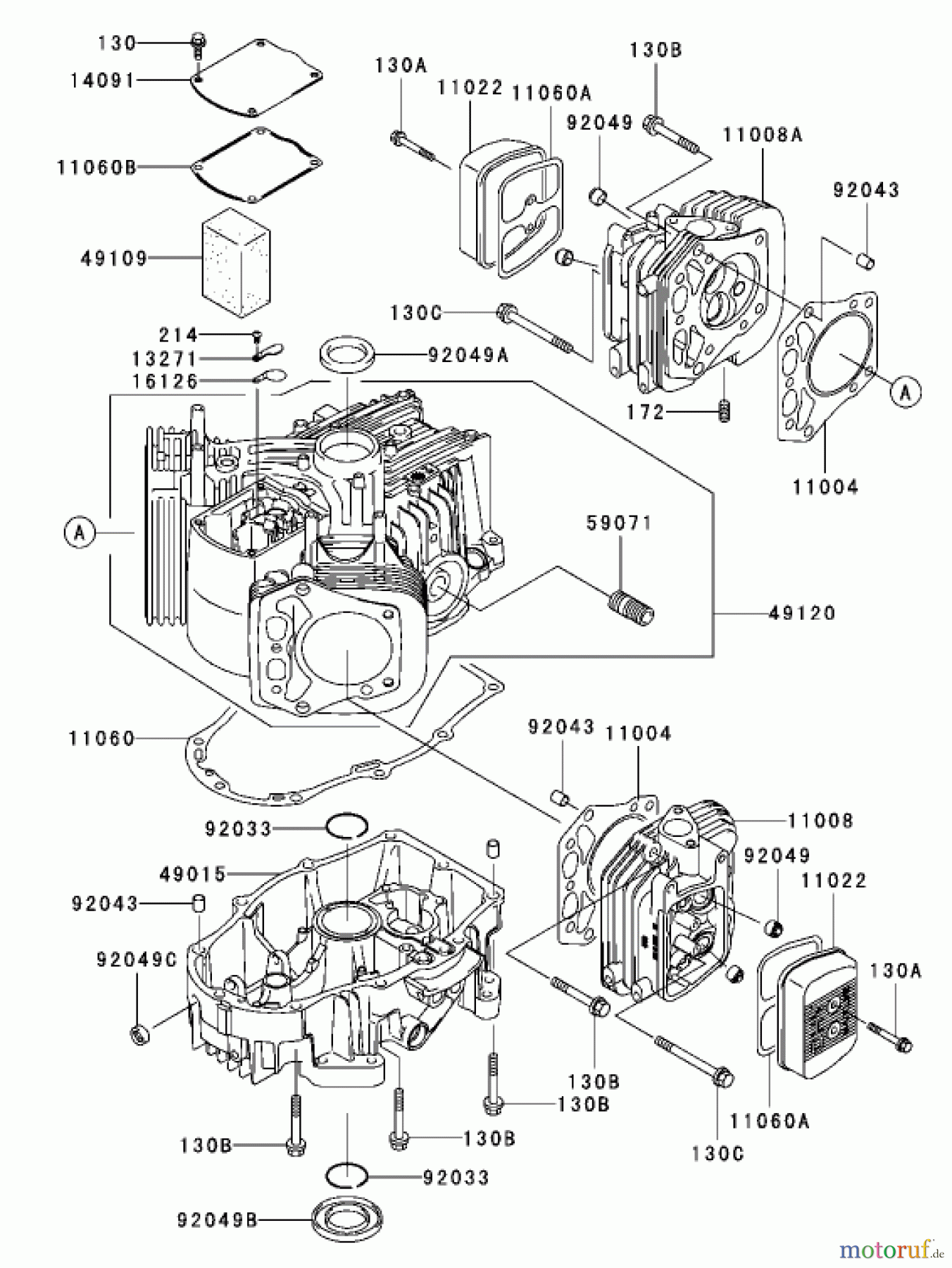  Zerto-Turn Mäher 74167TE (Z153) - Toro Z Master Mower, 132cm SFS Side Discharge Deck (SN: 240000001 - 240999999) (2004) CYLINDER AND CRANKCASE ASSEMBLY KAWASAKI FH680V-AS21