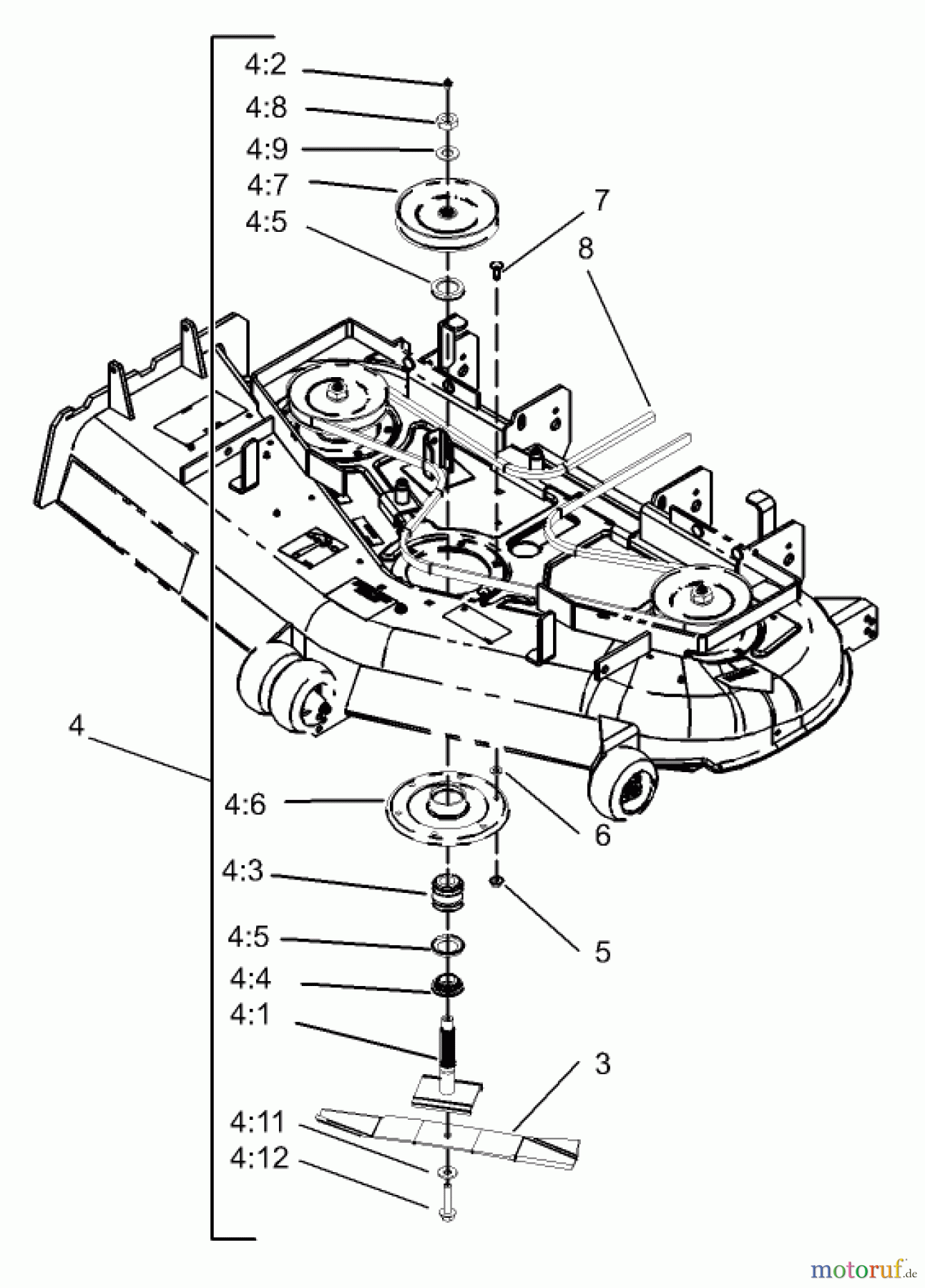  Zerto-Turn Mäher 74167TE (Z153) - Toro Z Master Mower, 132cm SFS Side Discharge Deck (SN: 240000001 - 240999999) (2004) DECK SPINDLE ASSEMBLY