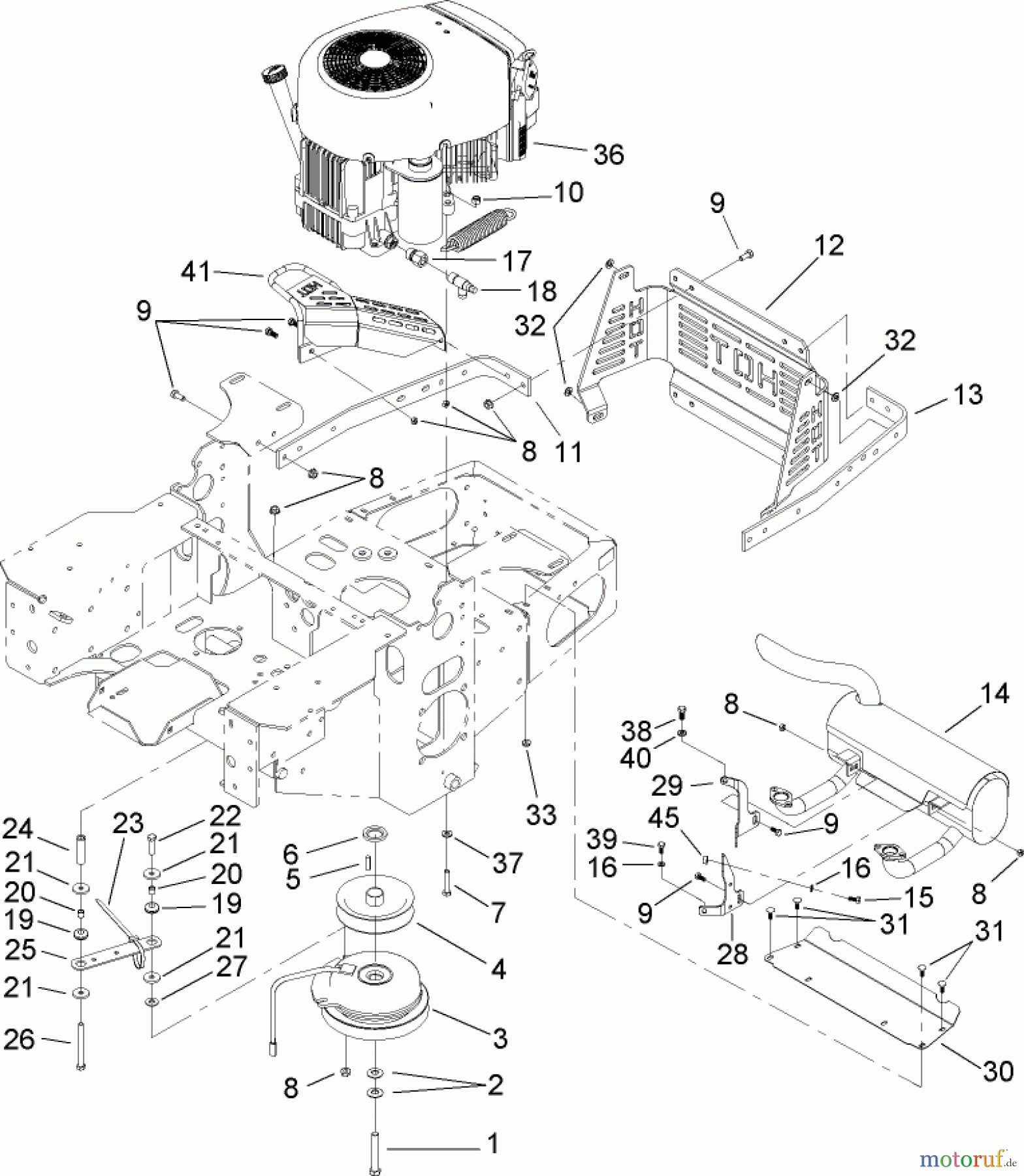  Zerto-Turn Mäher 74167TE (Z153) - Toro Z Master Mower, 132cm SFS Side Discharge Deck (SN: 240000001 - 240999999) (2004) ENGINE AND CLUTCH ASSEMBLY