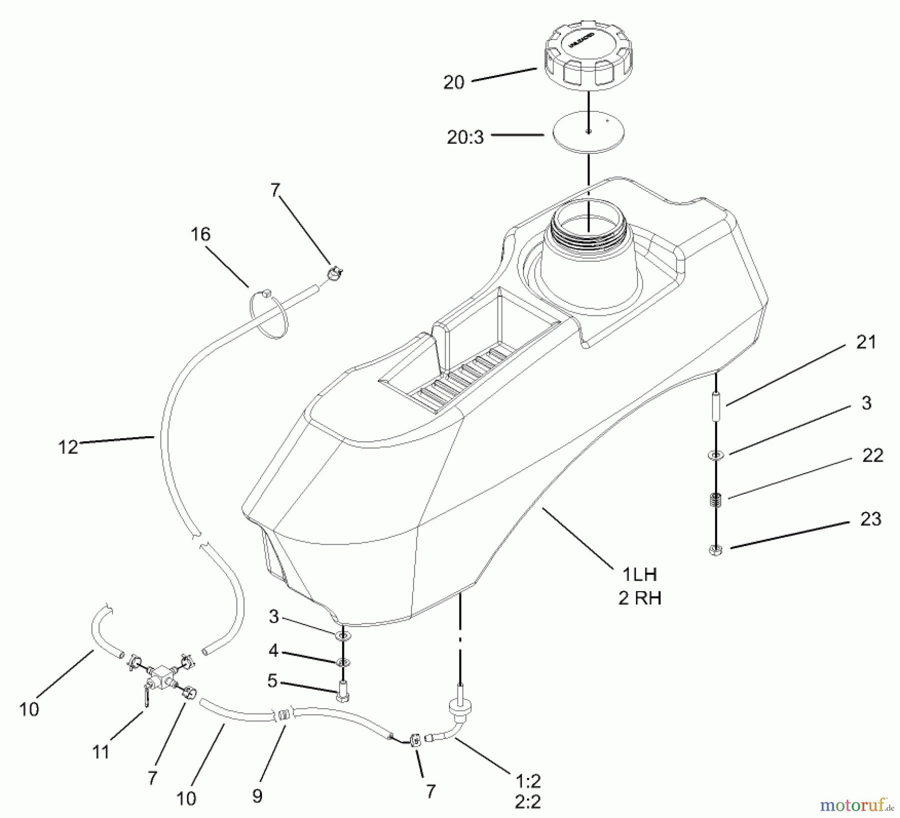  Zerto-Turn Mäher 74176TE (Z147) - Toro Z Master Mower, 112cm SFS Side Discharge Deck (SN: 230000001 - 230006000) (2003) FUEL SYSTEM ASSEMBLY