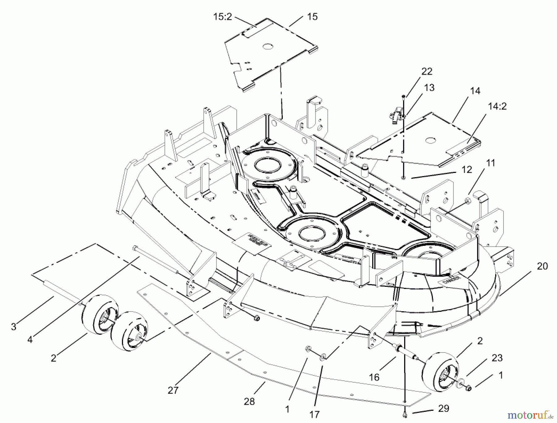  Zerto-Turn Mäher 74176TE (Z147) - Toro Z Master Mower, 112cm SFS Side Discharge Deck (SN: 230006001 - 230007000) (2003) DECK AND WHEEL GAGE ASSEMBLY