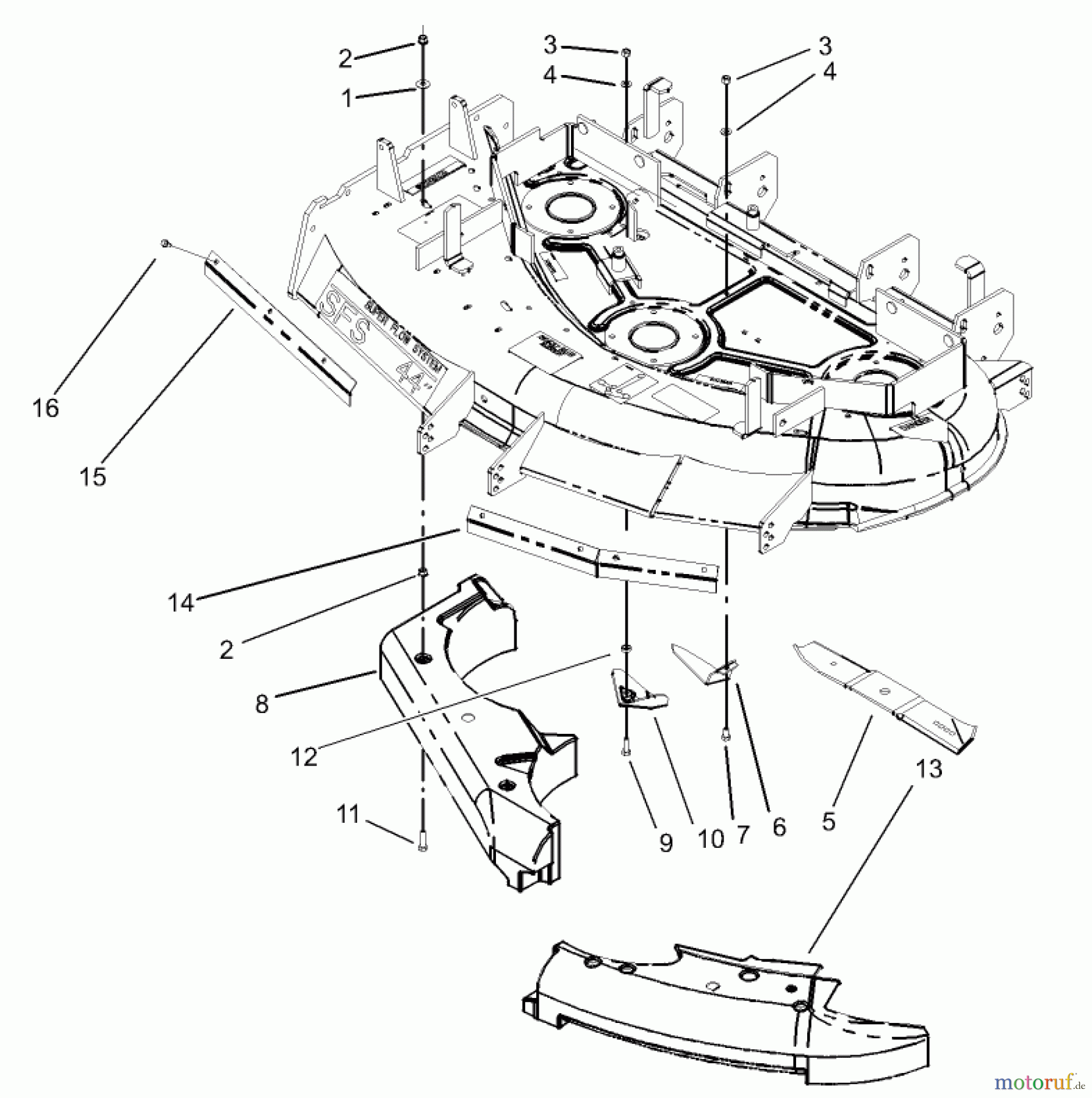  Zerto-Turn Mäher 74176TE (Z147) - Toro Z Master Mower, 112cm SFS Side Discharge Deck (SN: 230006001 - 230007000) (2003) DECK RECYCLER ASSEMBLY