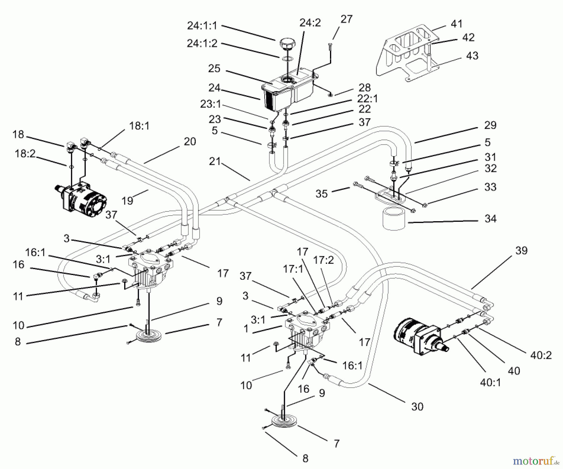  Zerto-Turn Mäher 74176TE (Z147) - Toro Z Master Mower, 112cm SFS Side Discharge Deck (SN: 230006001 - 230007000) (2003) HYDRAULIC SYSTEM ASSEMBLY