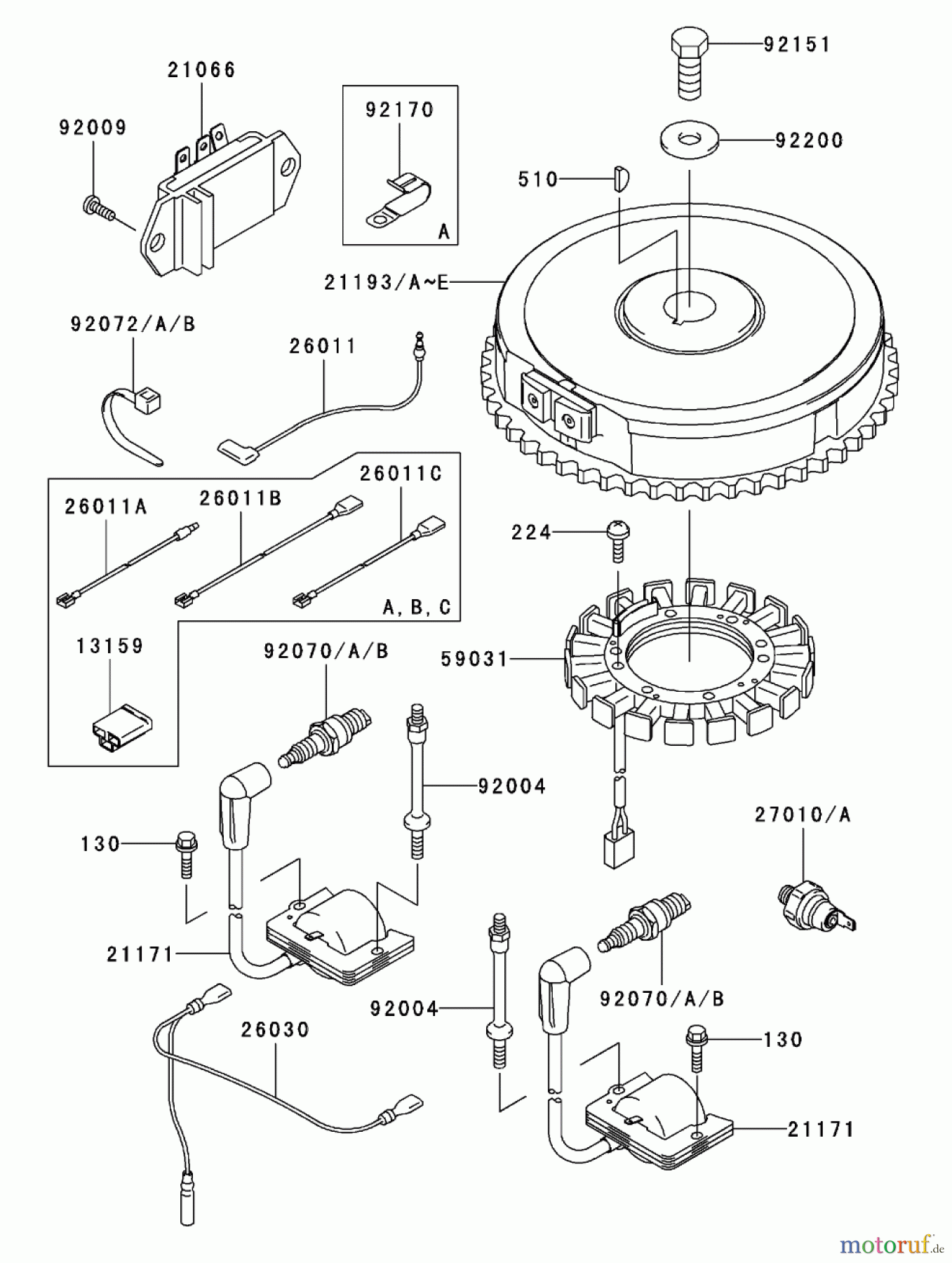  Zerto-Turn Mäher 74176TE (Z147) - Toro Z Master Mower, 112cm SFS Side Discharge Deck (SN: 230007001 - 230999999) (2003) ELECTRIC EQUIPMENT ASSEMBLY KAWASAKI FH500V-ES10