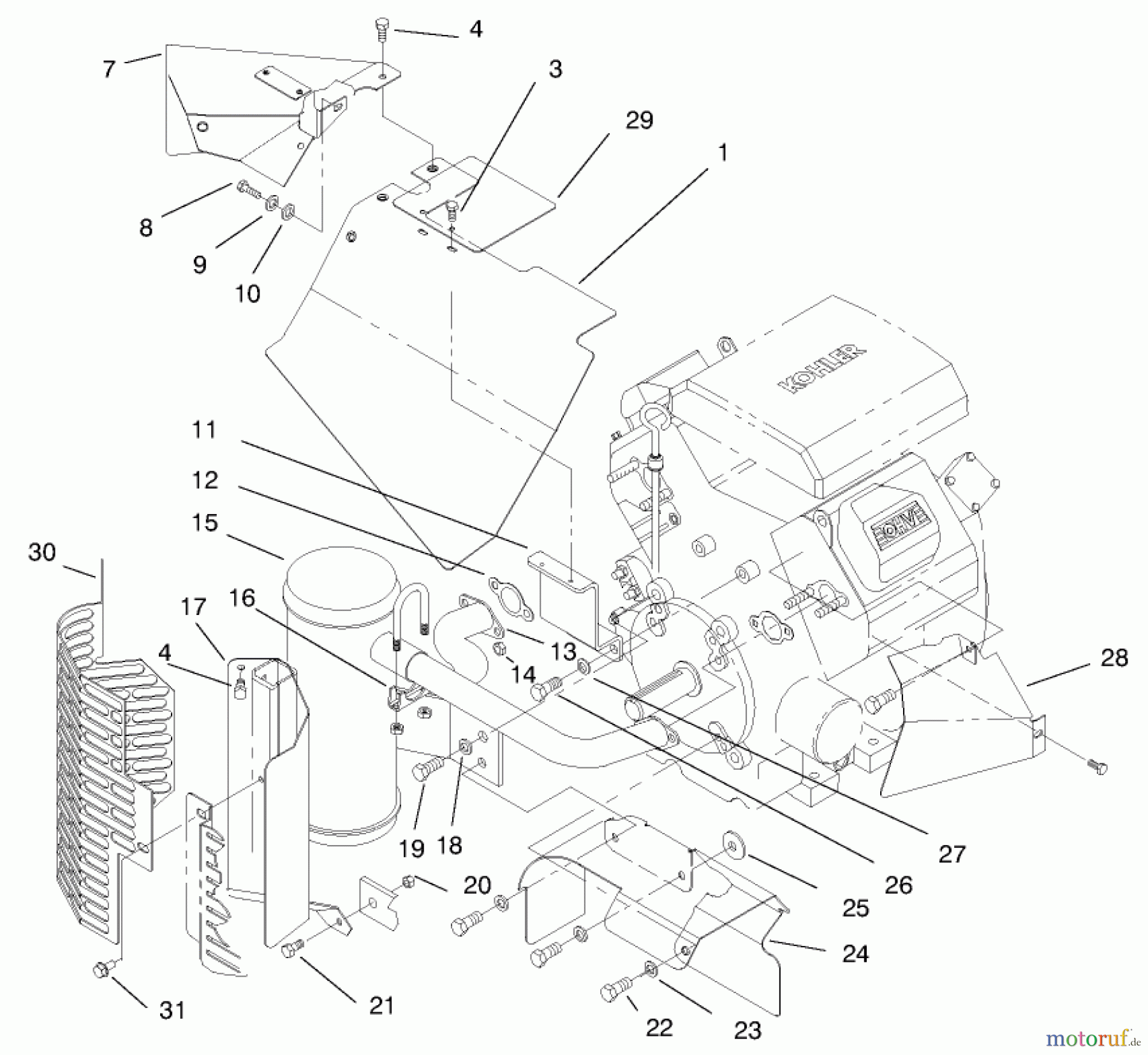  Zerto-Turn Mäher 74191 (Z320) - Toro Z Master 122cm Mower and Bagger (SN: 890160 - 895000) (1998) HEAT SHIELDS AND EXHAUST