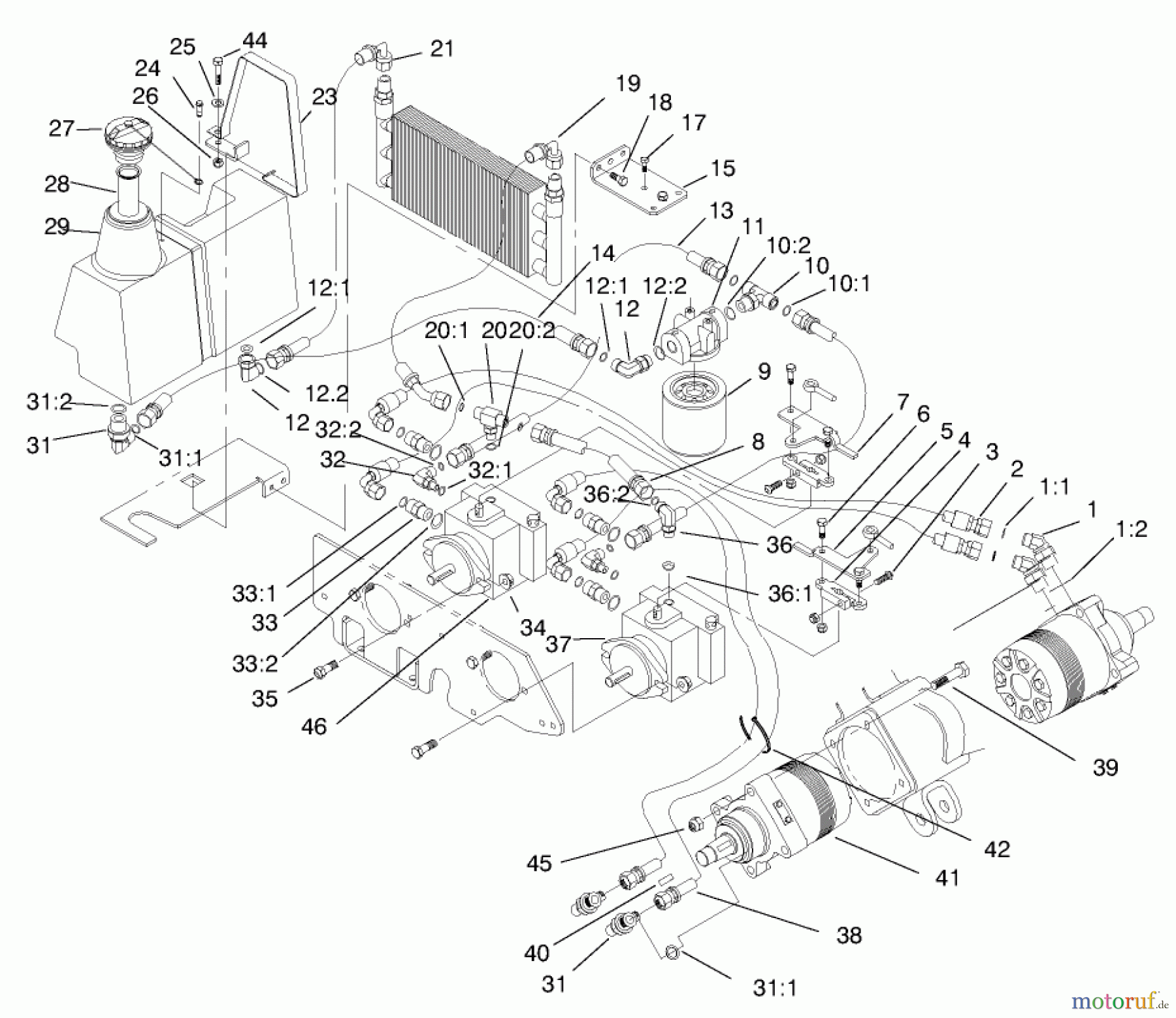  Zerto-Turn Mäher 74191 (Z320) - Toro Z Master 122cm Mower and Bagger (SN: 890160 - 895000) (1998) HYDRAULIC SYSTEM