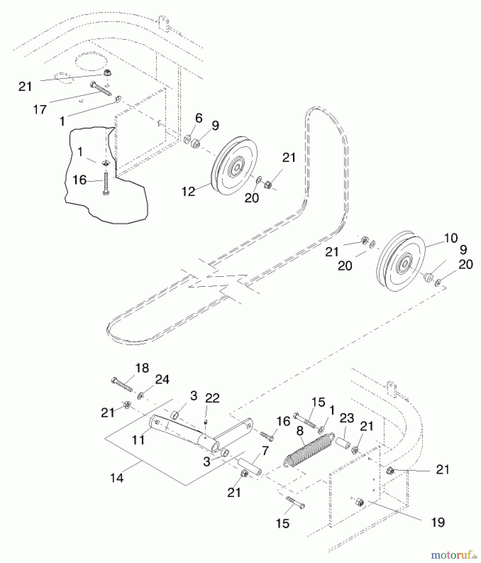  Zerto-Turn Mäher 74201 (Z255) - Toro Z Master Mower (SN: 890001 - 899999) (1998) DECK DRIVE BELT AND PULLEYS