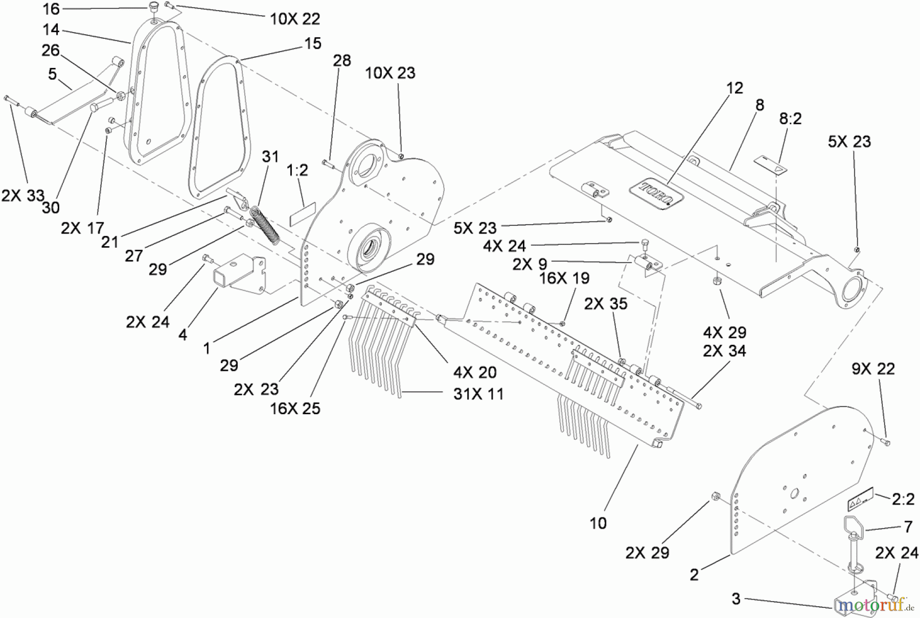  Compact Utility Attachments 23102 - Toro Soil Cultivator, Compact Utility Loaders (SN: 311000001 - 311999999) (2011) FRAME ASSEMBLY