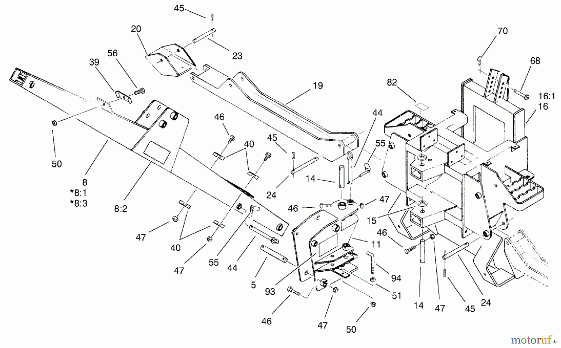  Compact Utility Attachments 23160 - Toro Backhoe, Dingo Compact Utility Loader (SN: 200000001 - 200999999) (2000) FRAME, BOOM AND STABILIZER ASSEMBLY