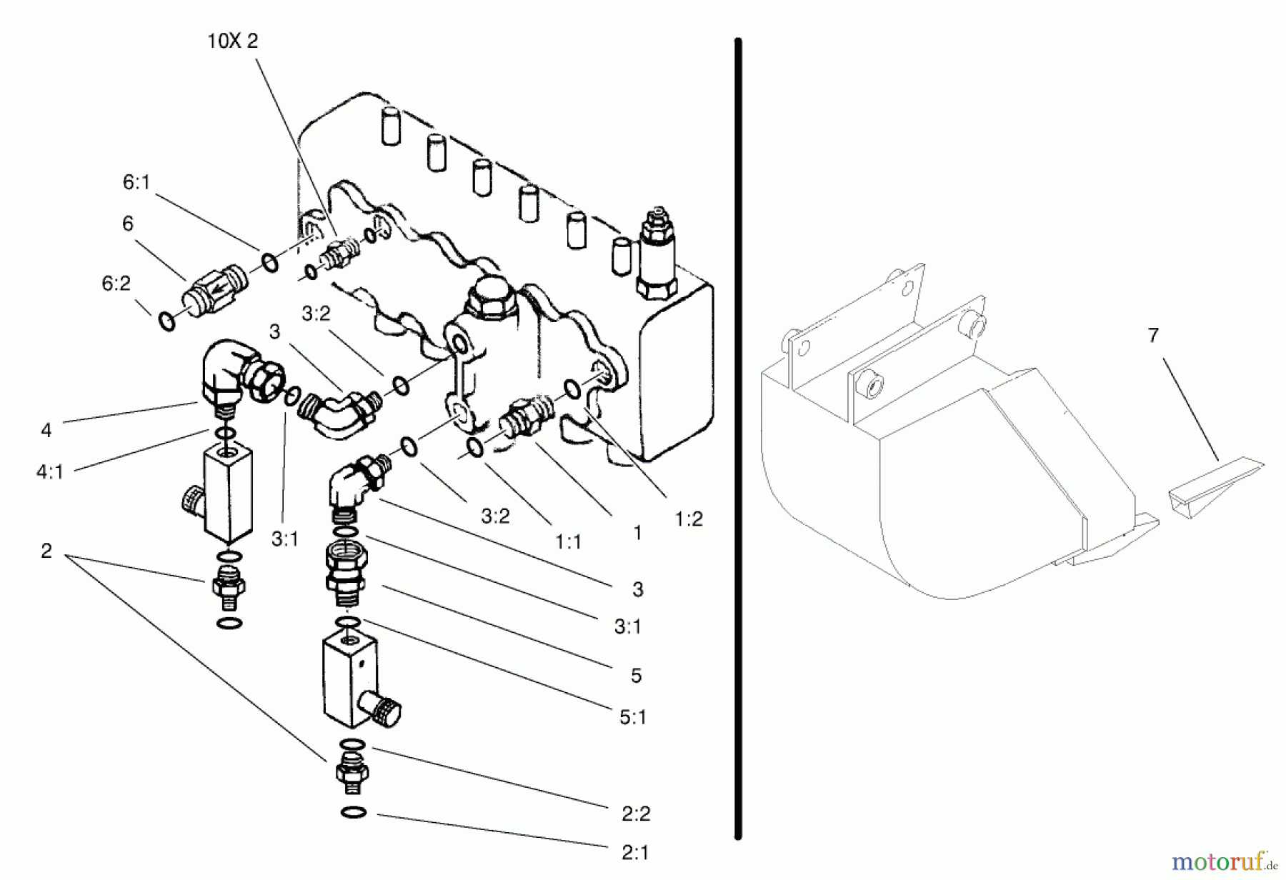  Compact Utility Attachments 23160 - Toro Backhoe, Dingo Compact Utility Loader (SN: 230000001 - 230999999) (2003) HYDRAULIC FITTING AND TOOTH ASSEMBLY