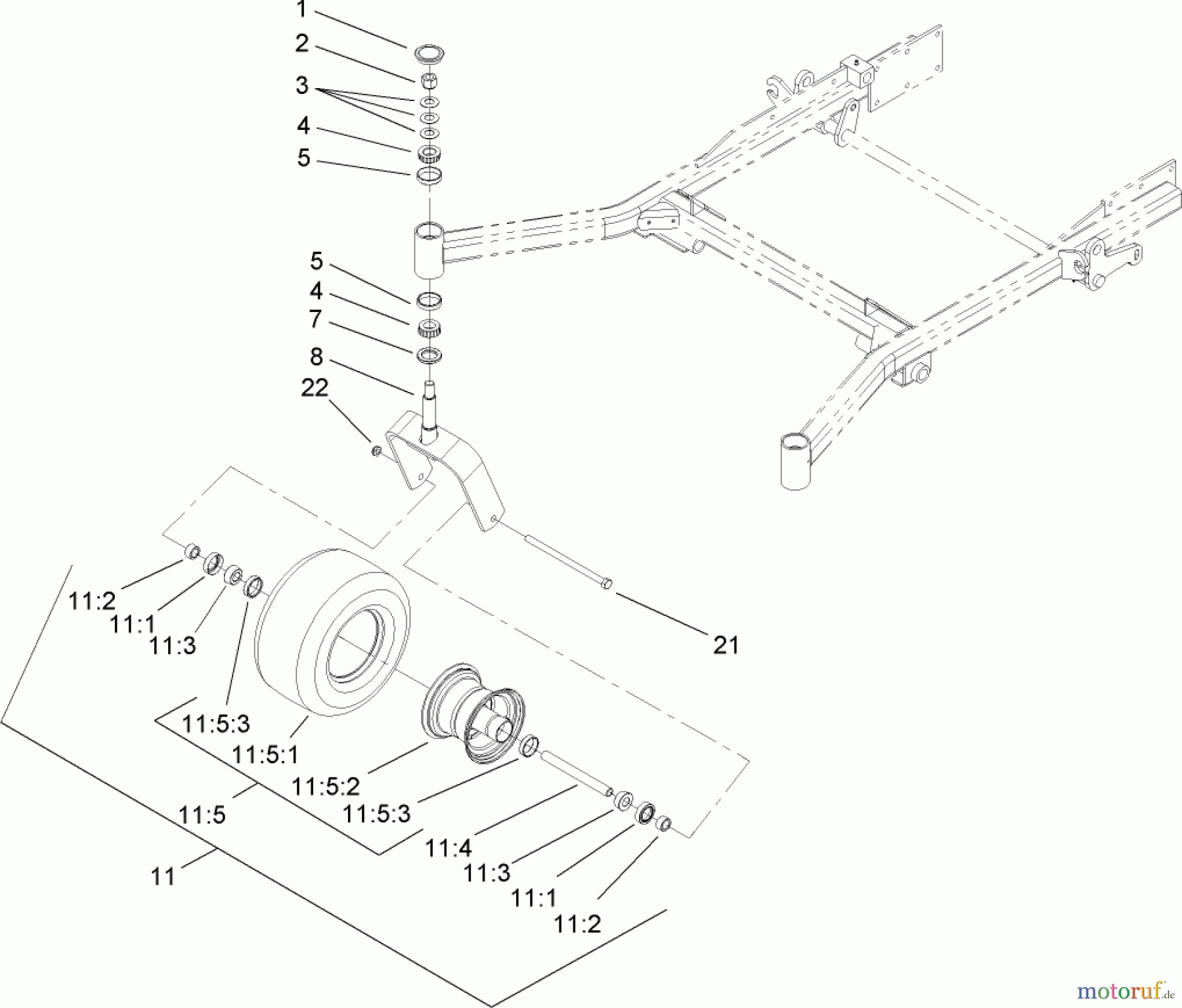  Zerto-Turn Mäher 74246TE (Z557) - Toro Z Master Mower, 152cm TURBO FORCE Side Discharge Deck (SN: 260000001 - 260999999) (2006) CASTOR AND WHEEL ASSEMBLY