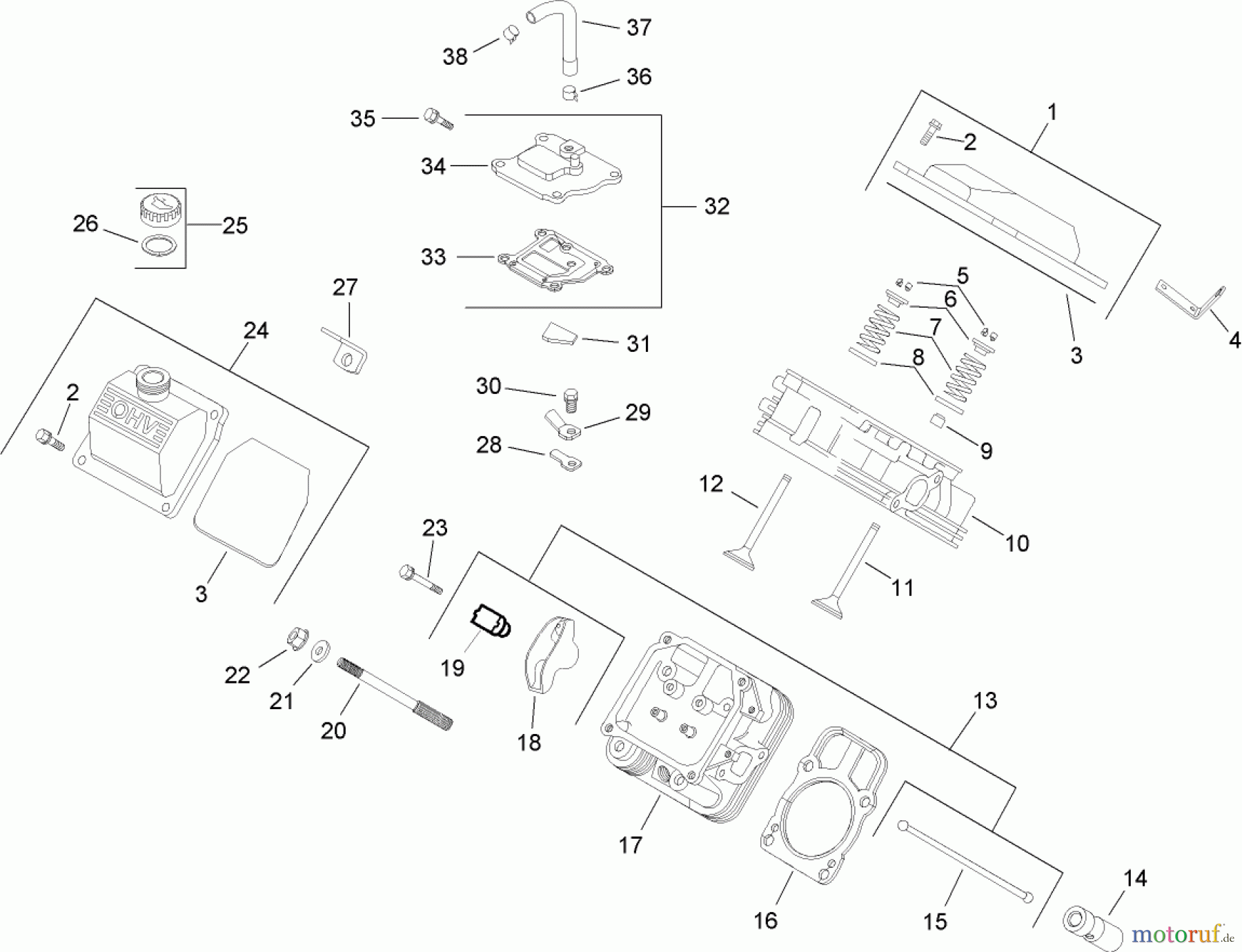  Zerto-Turn Mäher 74246TE (Z557) - Toro Z Master Mower, 152cm TURBO FORCE Side Discharge Deck (SN: 260000001 - 260999999) (2006) HEAD / VALVE / BREATHER ASSEMBLY KOHLER CH740 0075