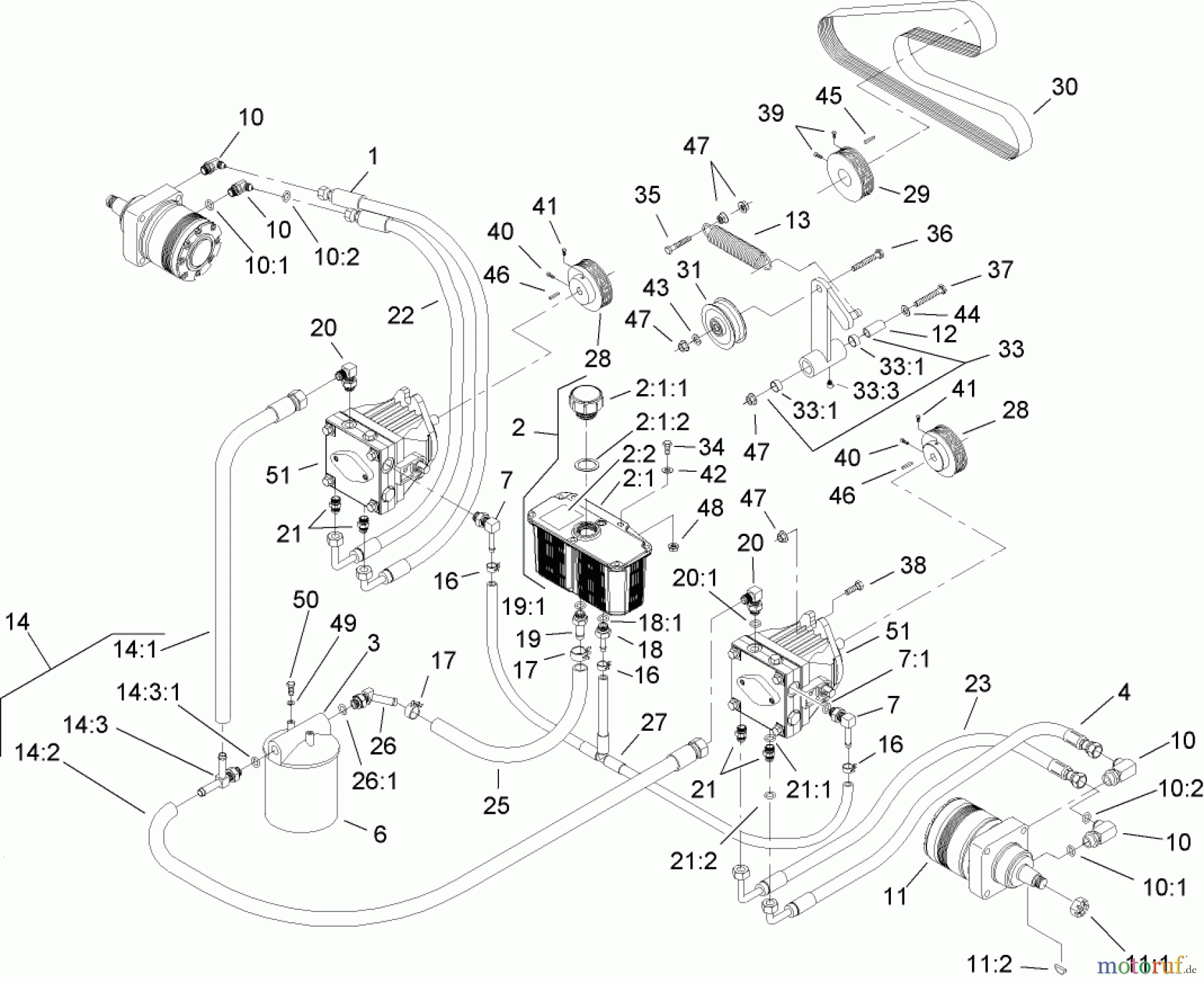  Zerto-Turn Mäher 74246TE (Z557) - Toro Z Master Mower, 152cm TURBO FORCE Side Discharge Deck (SN: 260000001 - 260999999) (2006) HYDRAULIC SYSTEM ASSEMBLY