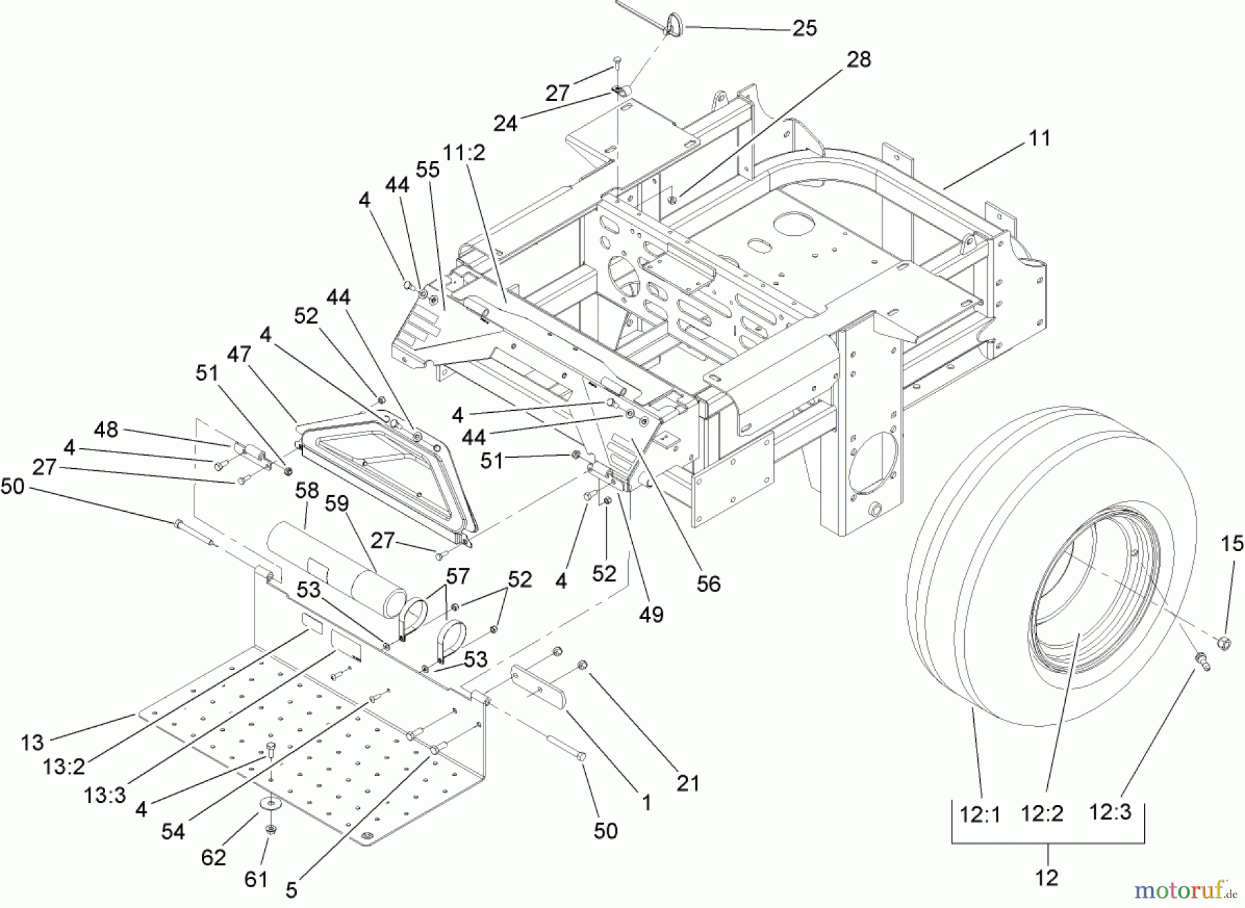  Zerto-Turn Mäher 74246TE (Z557) - Toro Z Master Mower, 152cm TURBO FORCE Side Discharge Deck (SN: 260000001 - 260999999) (2006) MAIN FRAME ASSEMBLY