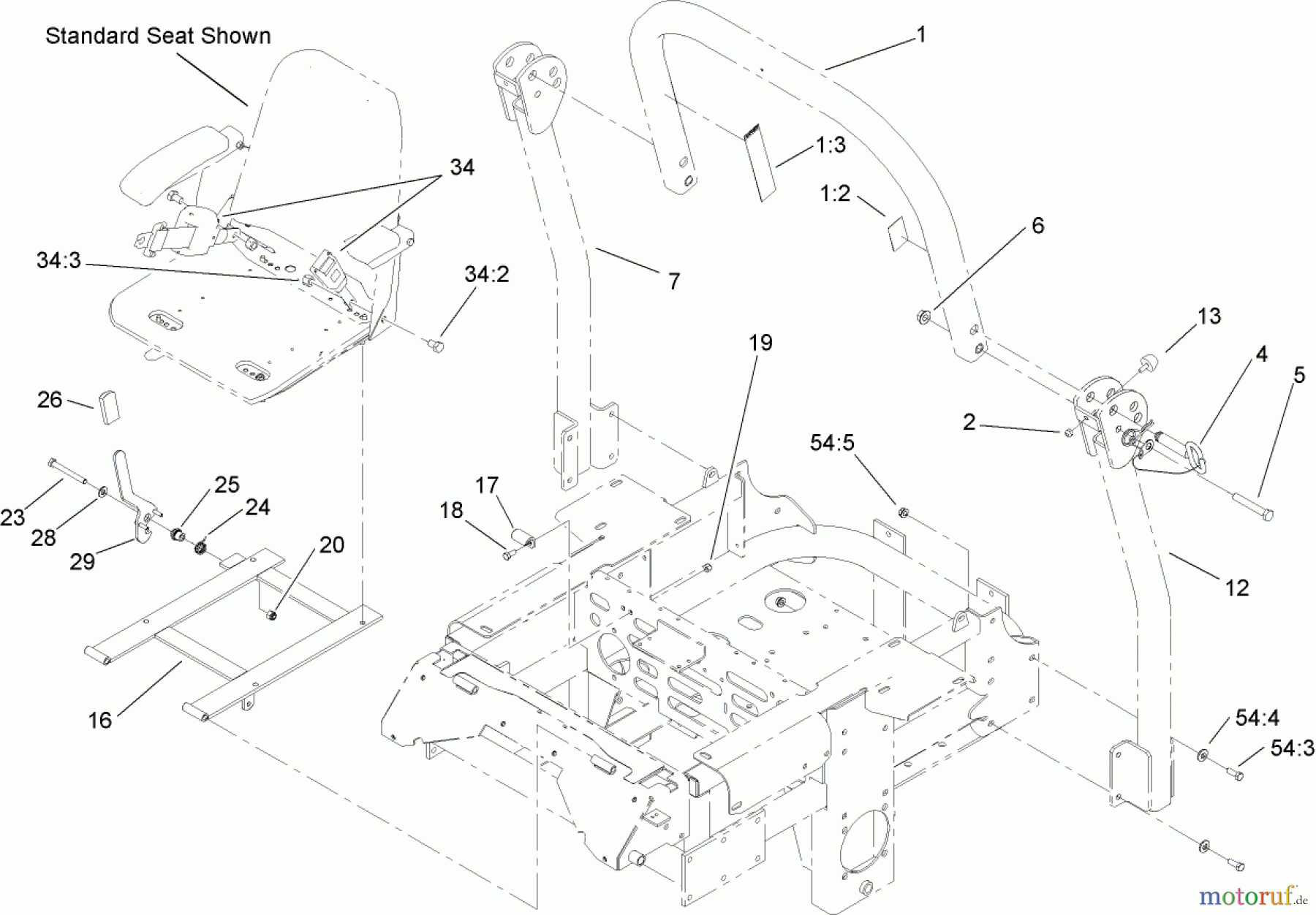  Zerto-Turn Mäher 74246TE (Z557) - Toro Z Master Mower, 152cm TURBO FORCE Side Discharge Deck (SN: 260000001 - 260999999) (2006) ROLL-OVER PROTECTION SYSTEM ASSEMBLY NO. 108-1097