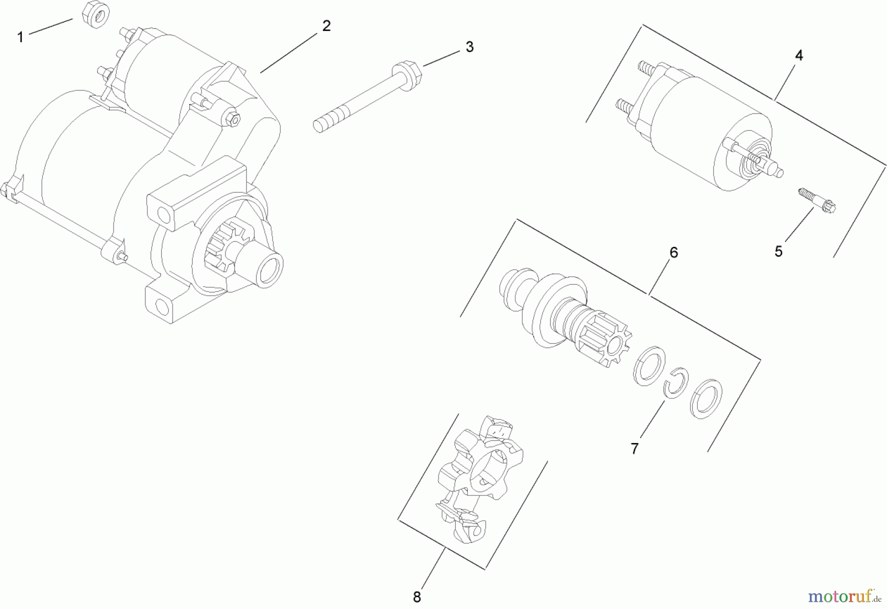  Zerto-Turn Mäher 74246TE (Z557) - Toro Z Master Mower, 152cm TURBO FORCE Side Discharge Deck (SN: 260000001 - 260999999) (2006) STARTING SYSTEM ASSEMBLY KOHLER CH740 0075