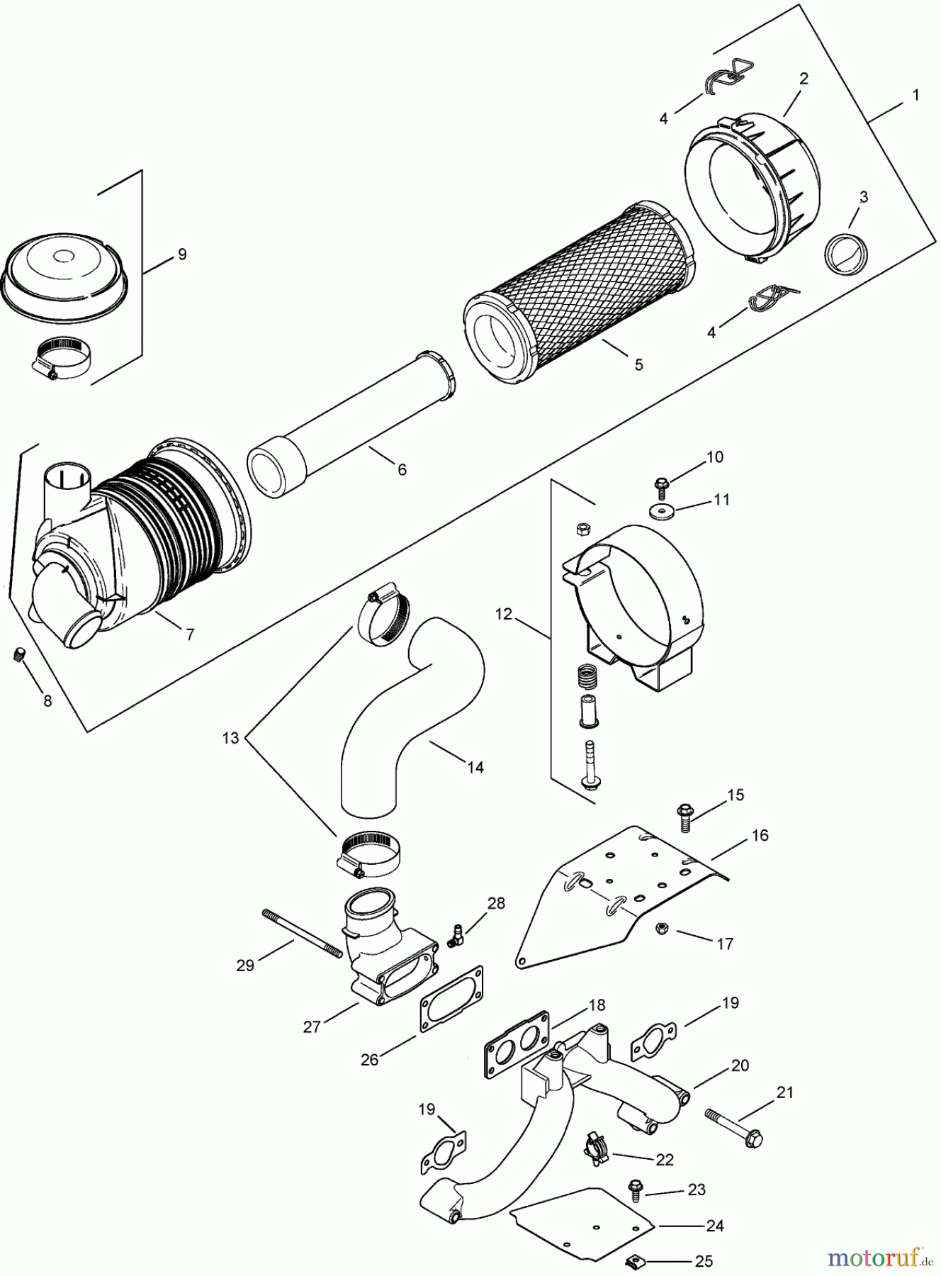  Zerto-Turn Mäher 74262TE (Z500) - Toro Z Master Mower, 152cm TURBO FORCE Side Discharge Deck (SN: 260000001 - 260999999) (2006) AIR INTAKE AND FILTRATION ASSEMBLY KOHLER CH750-0010