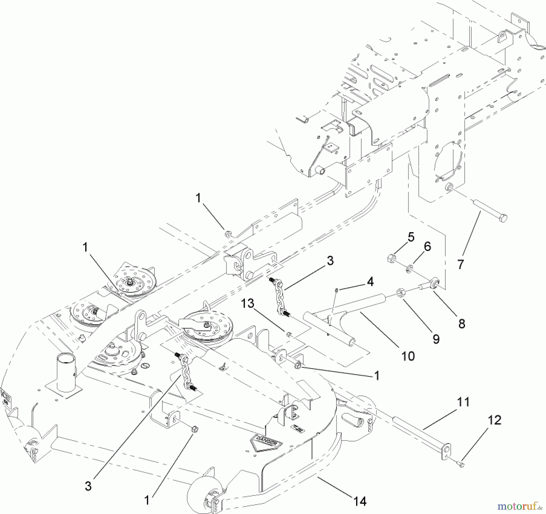  Zerto-Turn Mäher 74262TE (Z500) - Toro Z Master Mower, 152cm TURBO FORCE Side Discharge Deck (SN: 260000001 - 260999999) (2006) DECK CONNECTION ASSEMBLY