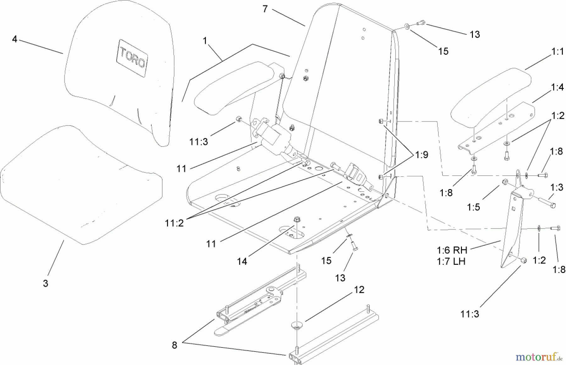  Zerto-Turn Mäher 74262TE (Z500) - Toro Z Master Mower, 152cm TURBO FORCE Side Discharge Deck (SN: 260000001 - 260999999) (2006) SEAT ASSEMBLY NO. 110-0446